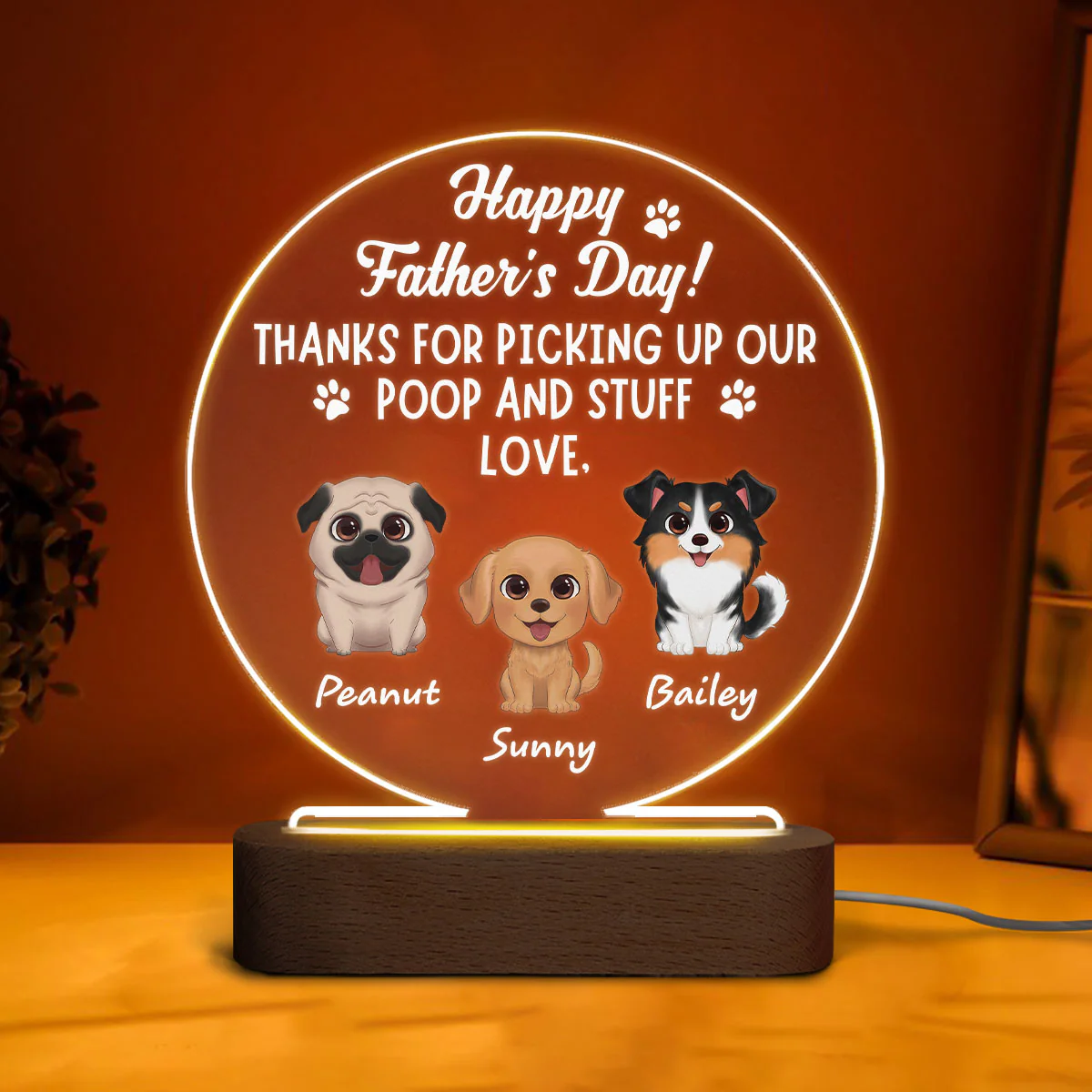 Thanks For Picking Our Poop Dog Dad Personalized Circle LED Night Light - Image 3