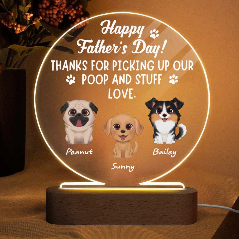 Thanks For Picking Our Poop Dog Dad Personalized Circle LED Night Light - Image 4