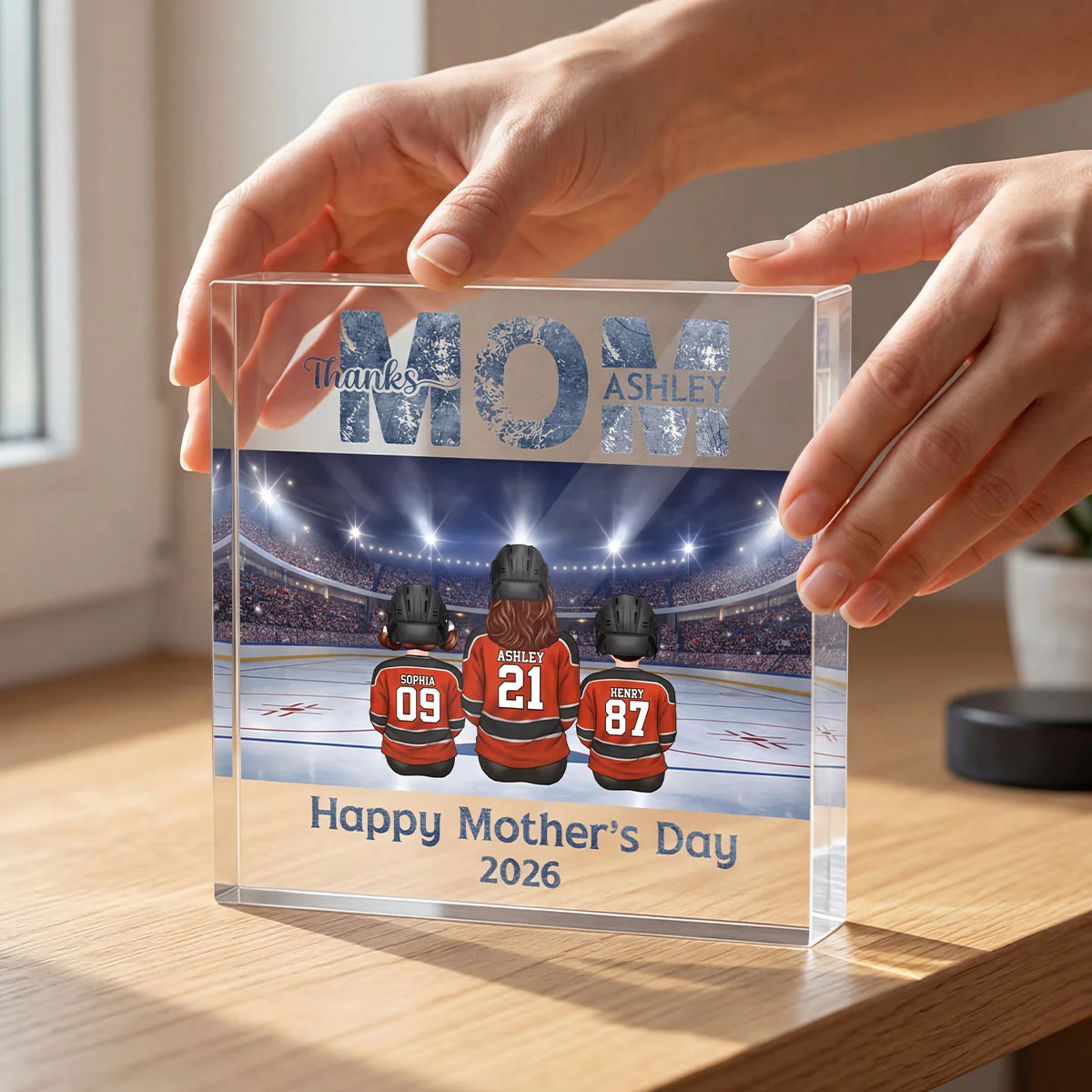 Thanks Mom Hockey Mom and Kids - Personalized Acrylic Block Plaque - Mother's Day Gift For Mom, Gift For Wife - Image 2