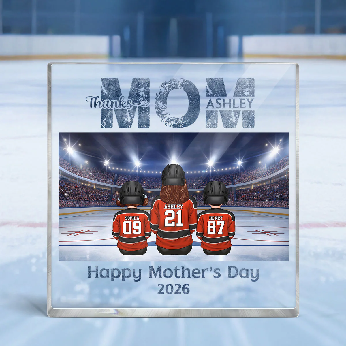 Thanks Mom Hockey Mom and Kids - Personalized Acrylic Block Plaque - Mother's Day Gift For Mom, Gift For Wife - Image 6