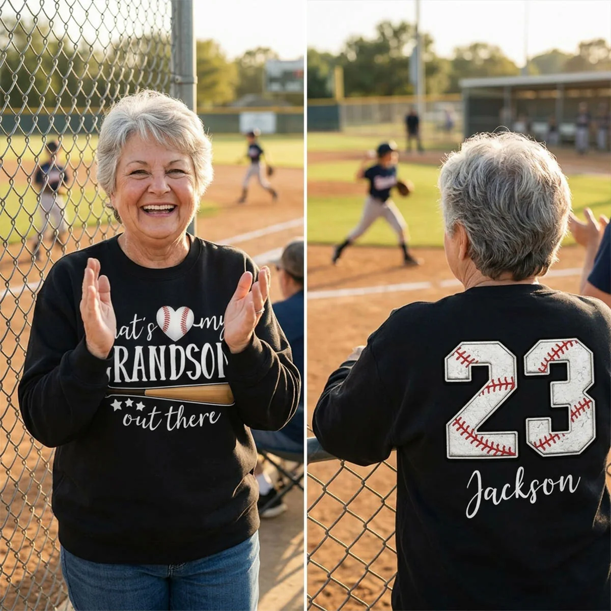 That's My Grandson Out There - Personalized Double Sided Sweatshirt - Baseball Softball Grandma Mom - Image 4