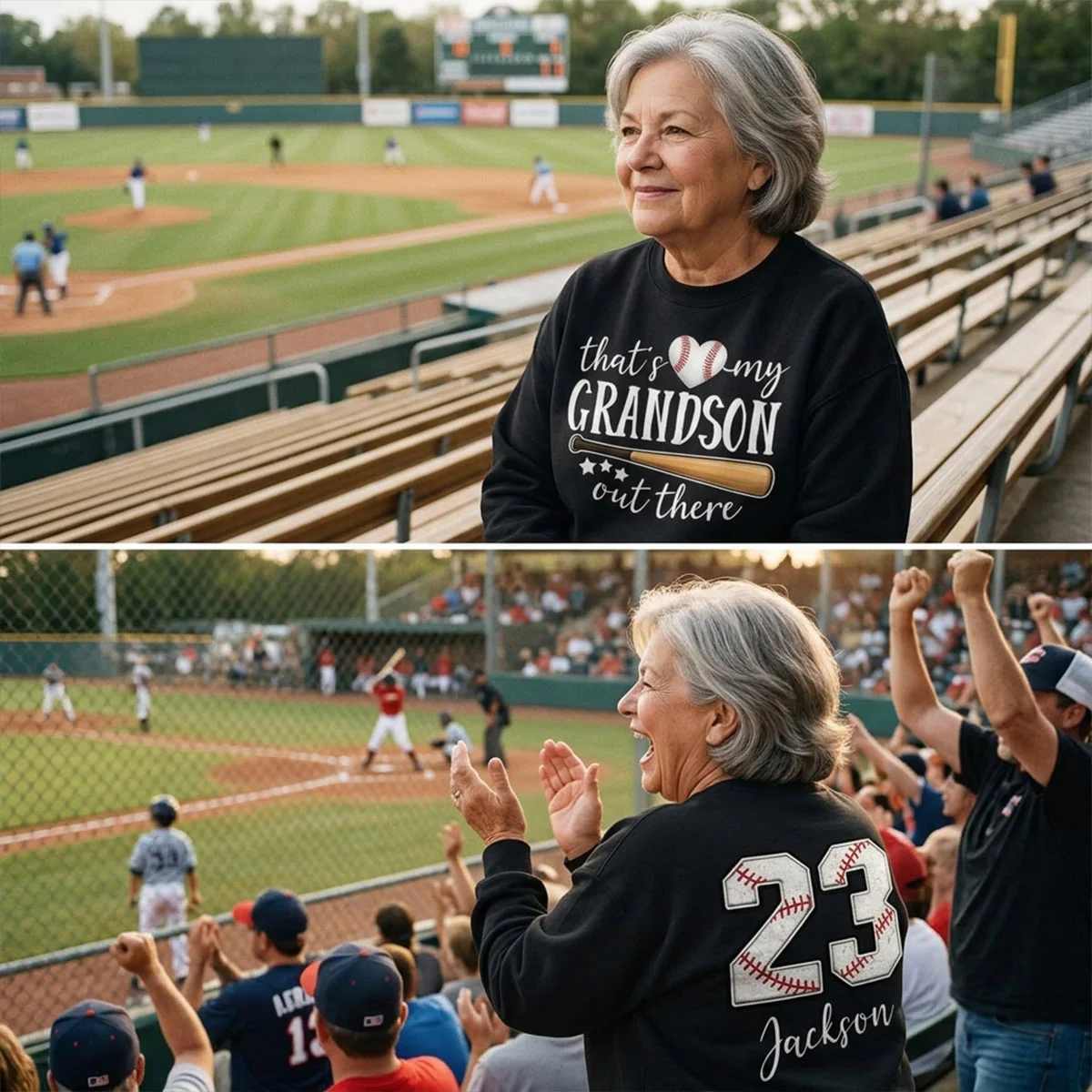 That's My Grandson Out There - Personalized Double Sided Sweatshirt - Baseball Softball Grandma Mom - Image 6