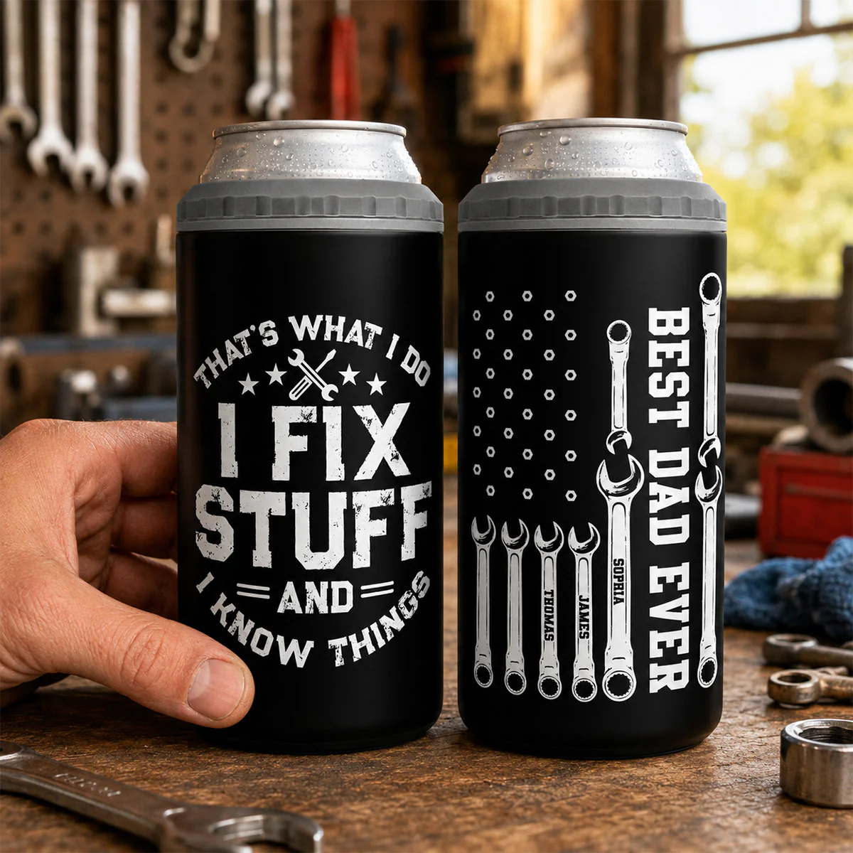 That's What I Do Mechanic Dad - Personalized 4-in-1 Can Cooler - Father's Day Gift For Dad, Grandpa - Image 3
