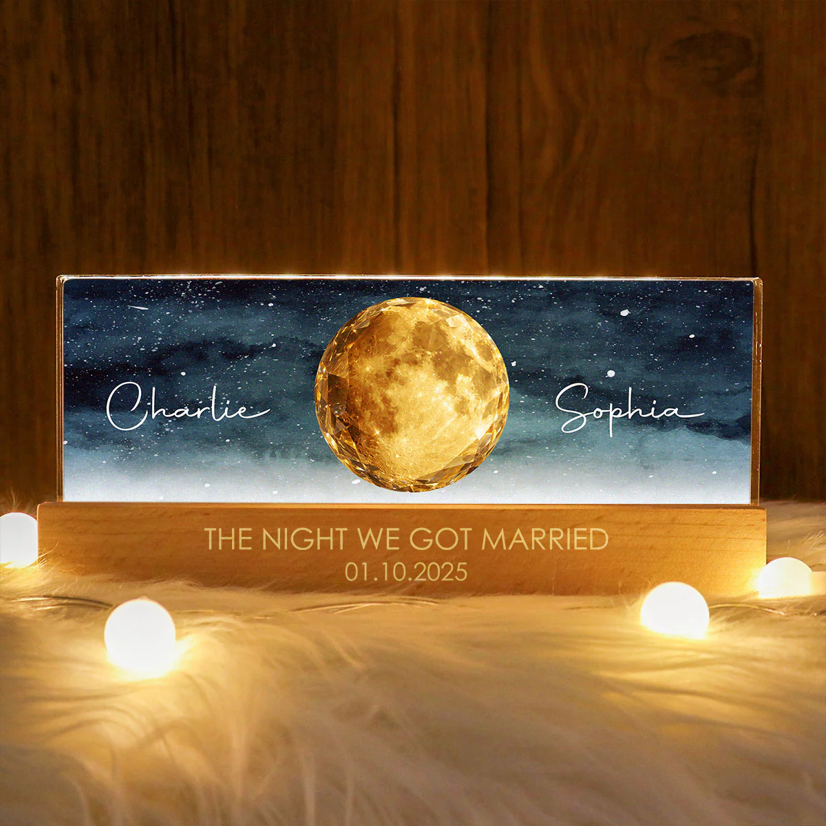 The Beginning of Our Forever Couple Moon Phase - Personalized Acrylic Block LED Night Light - Anniversary, Valentine's Day Gift for her, for him - Image 2