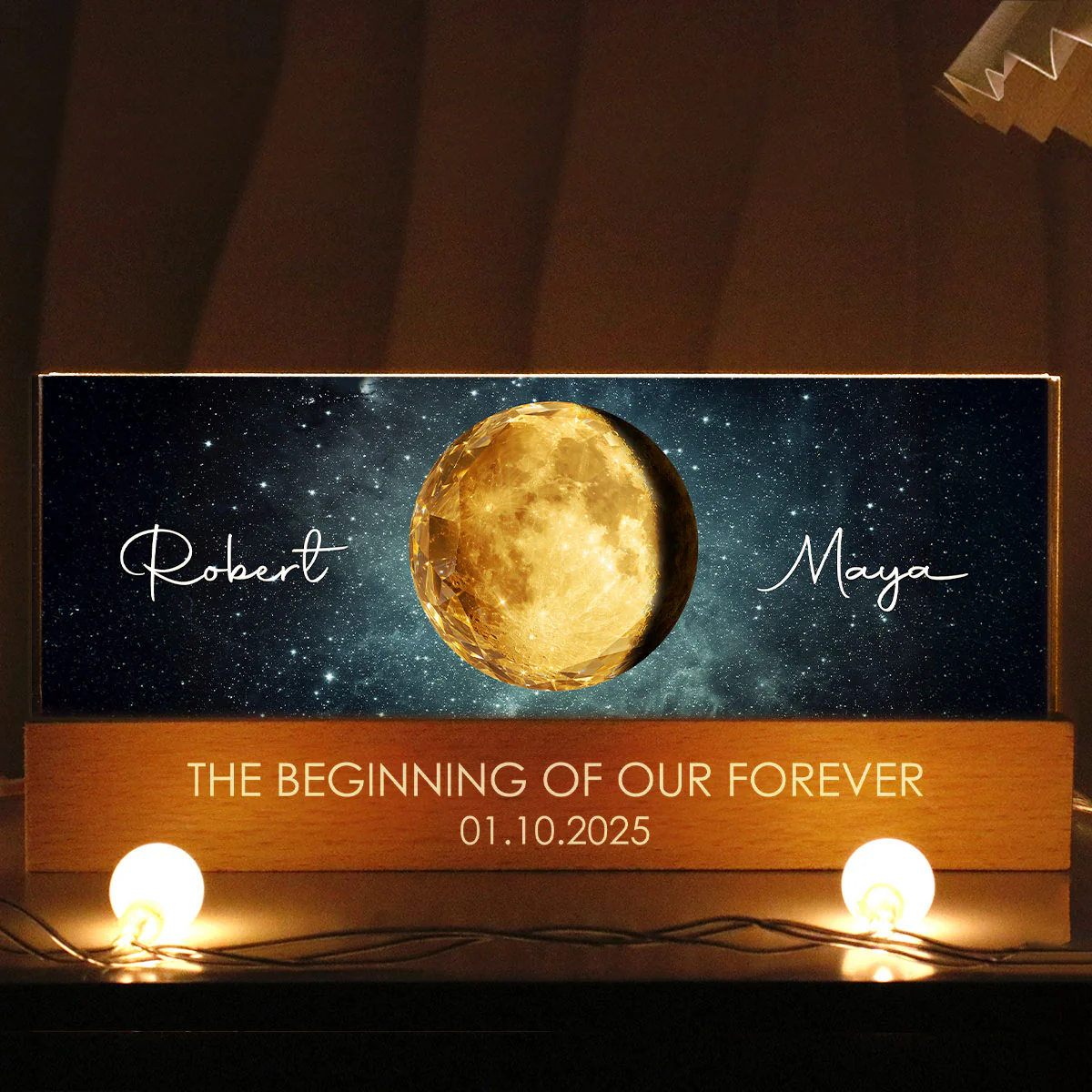 The Beginning of Our Forever Couple Moon Phase - Personalized Acrylic Block LED Night Light - Anniversary, Valentine's Day Gift for her, for him - Image 4
