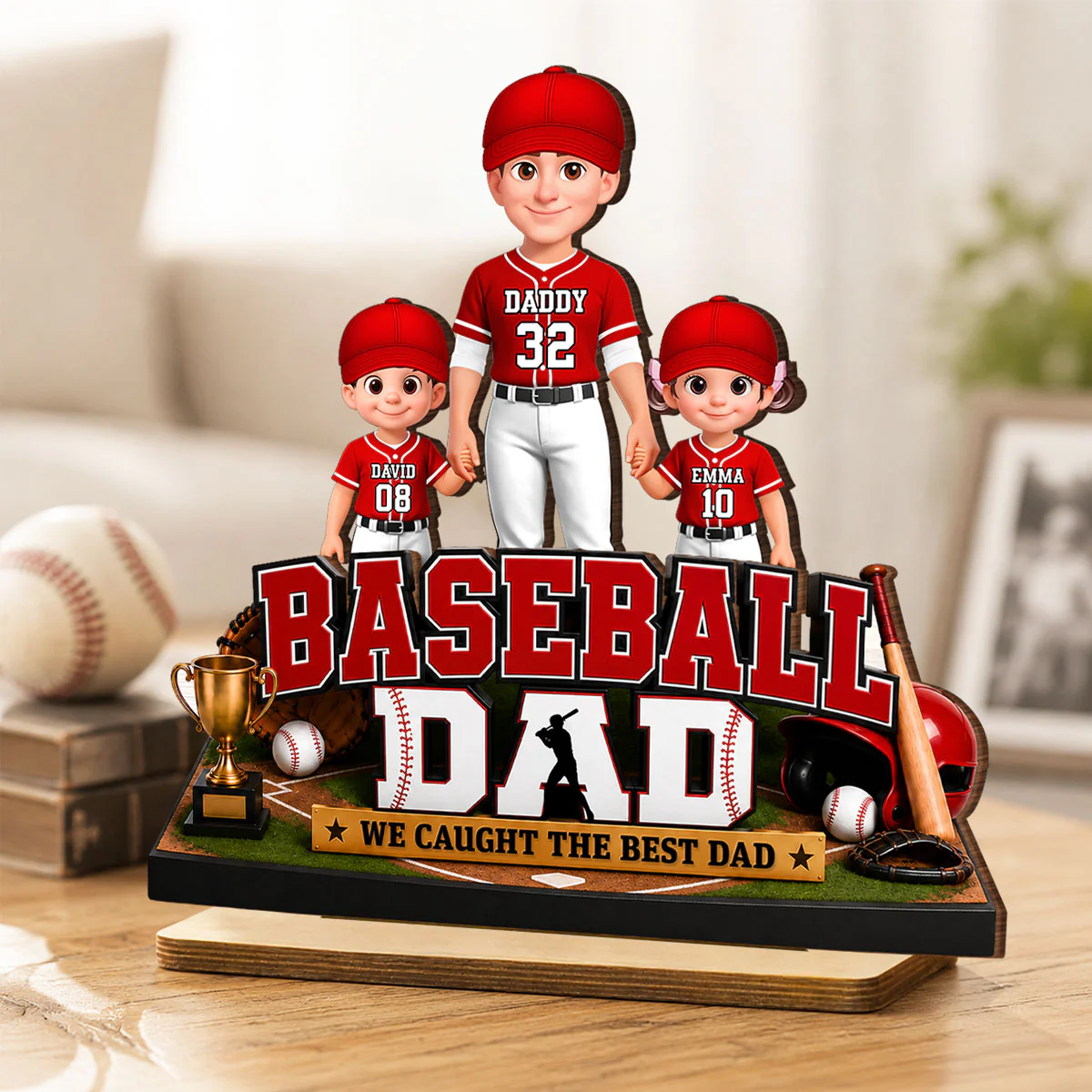 The Best Catch Baseball Dad & Kids - Personalized 2-Layered Wooden Plaque - Heartfelt Gift For Dad, Husband - Image 2