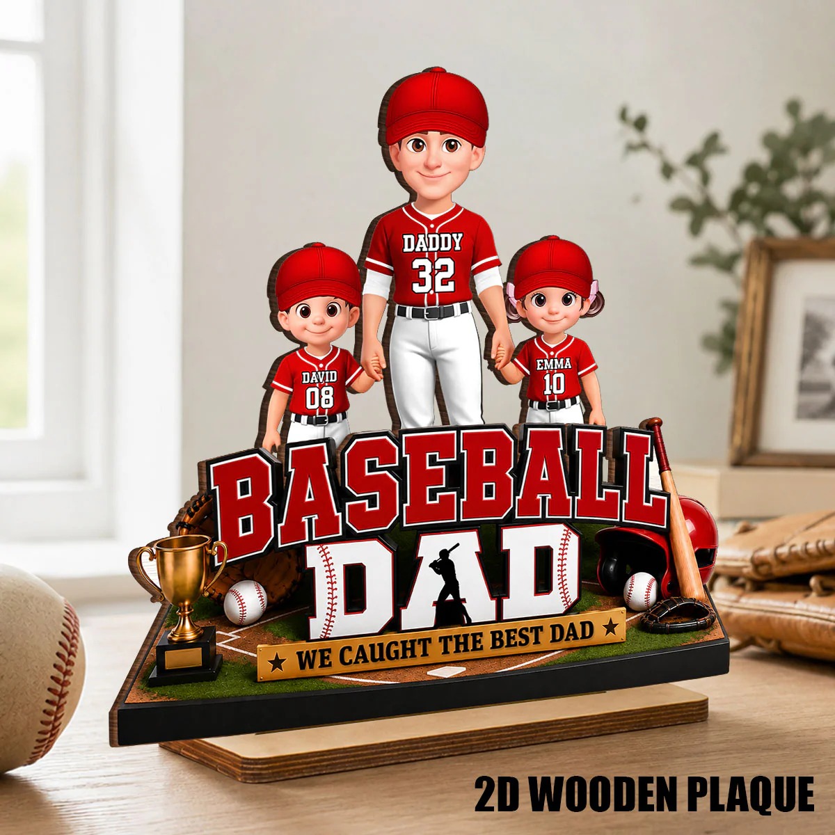 The Best Catch Baseball Dad & Kids - Personalized 2-Layered Wooden Plaque - Heartfelt Gift For Dad, Husband - Image 6
