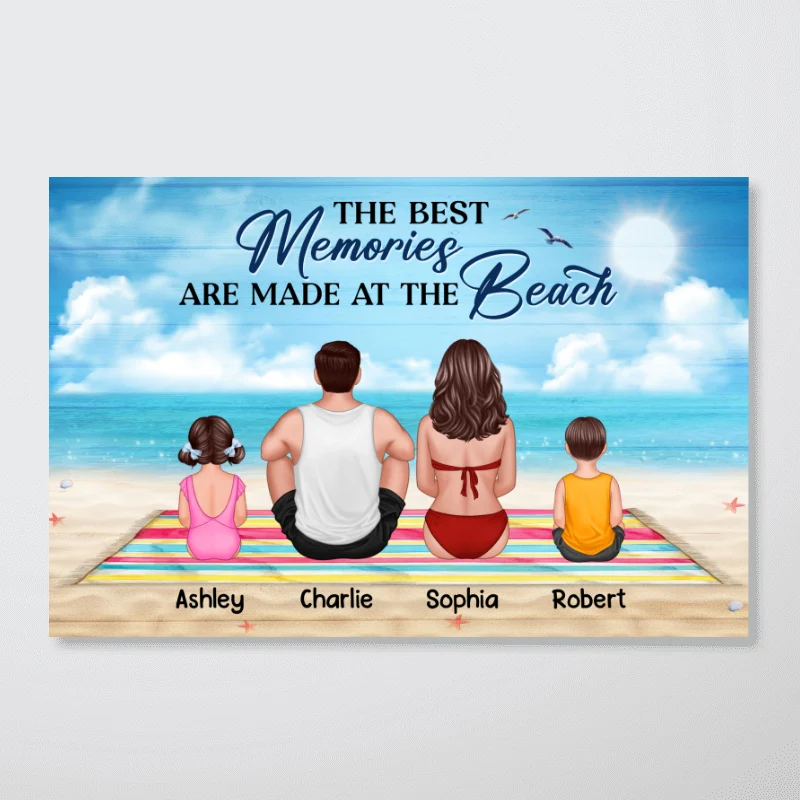 The Best Memories Are Made At The Beach Back View Family Couple Kid Dog Cat Personalized Horizontal Poster - Image 4