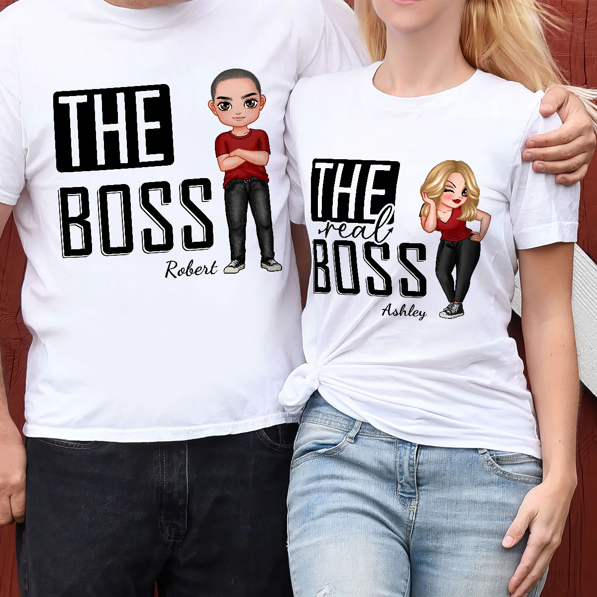 The Boss The Real Boss Funny Valentine‘s Day Gift For Couple Personalized Matching Shirts [Set of 2 Shirts] - Image 2