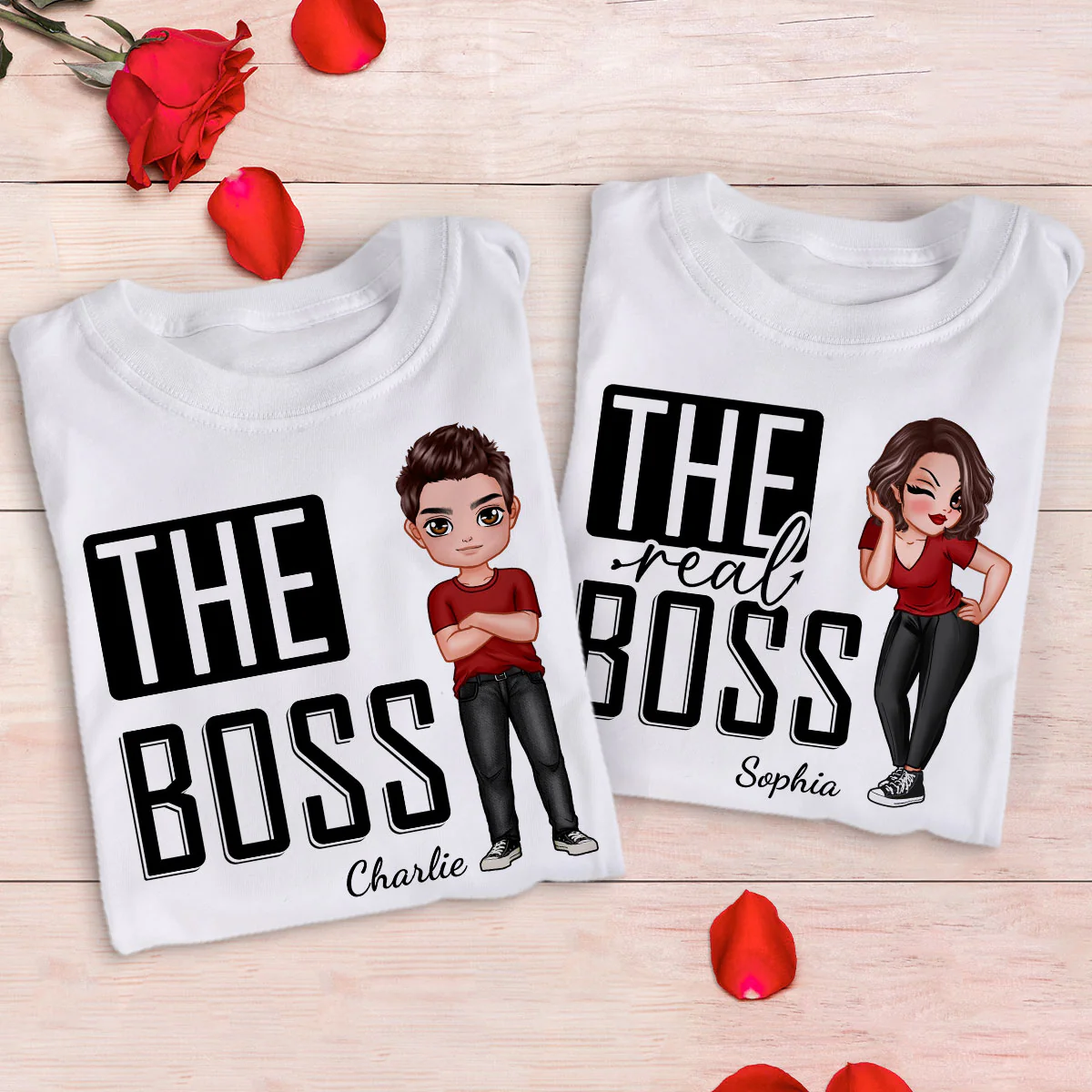 The Boss The Real Boss Funny Valentine‘s Day Gift For Couple Personalized Matching Shirts [Set of 2 Shirts] - Image 3