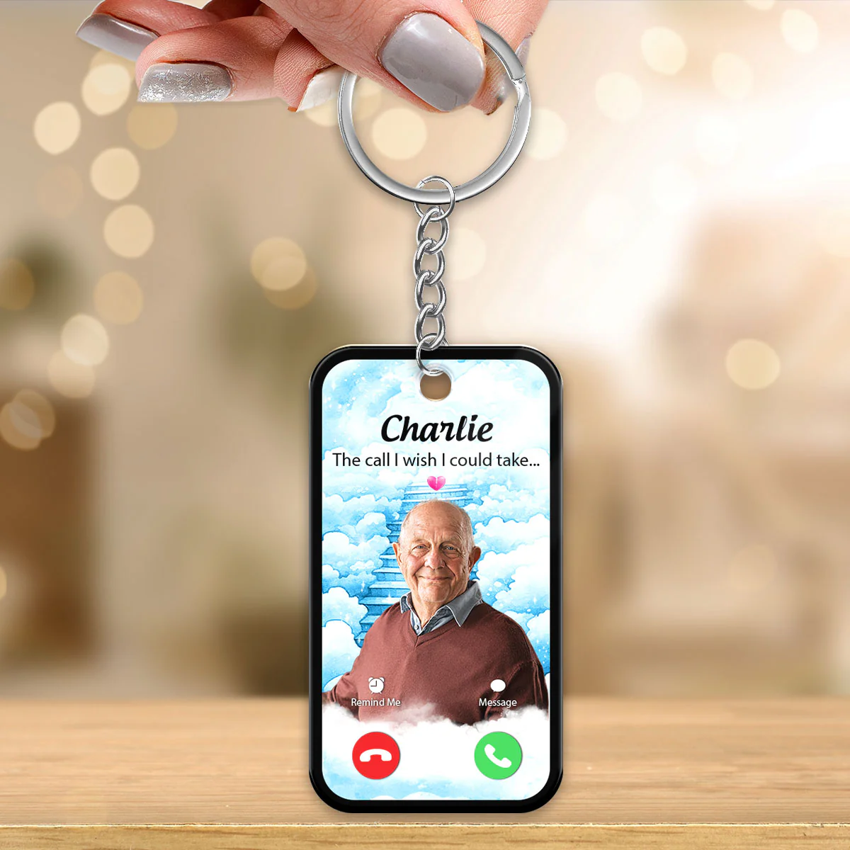 The Call I Wish I Could Take Memorial Sympathy Gift Remembrance Keepsake Photo Inserted Blue Sky Personalized Acrylic Keychain - Image 3