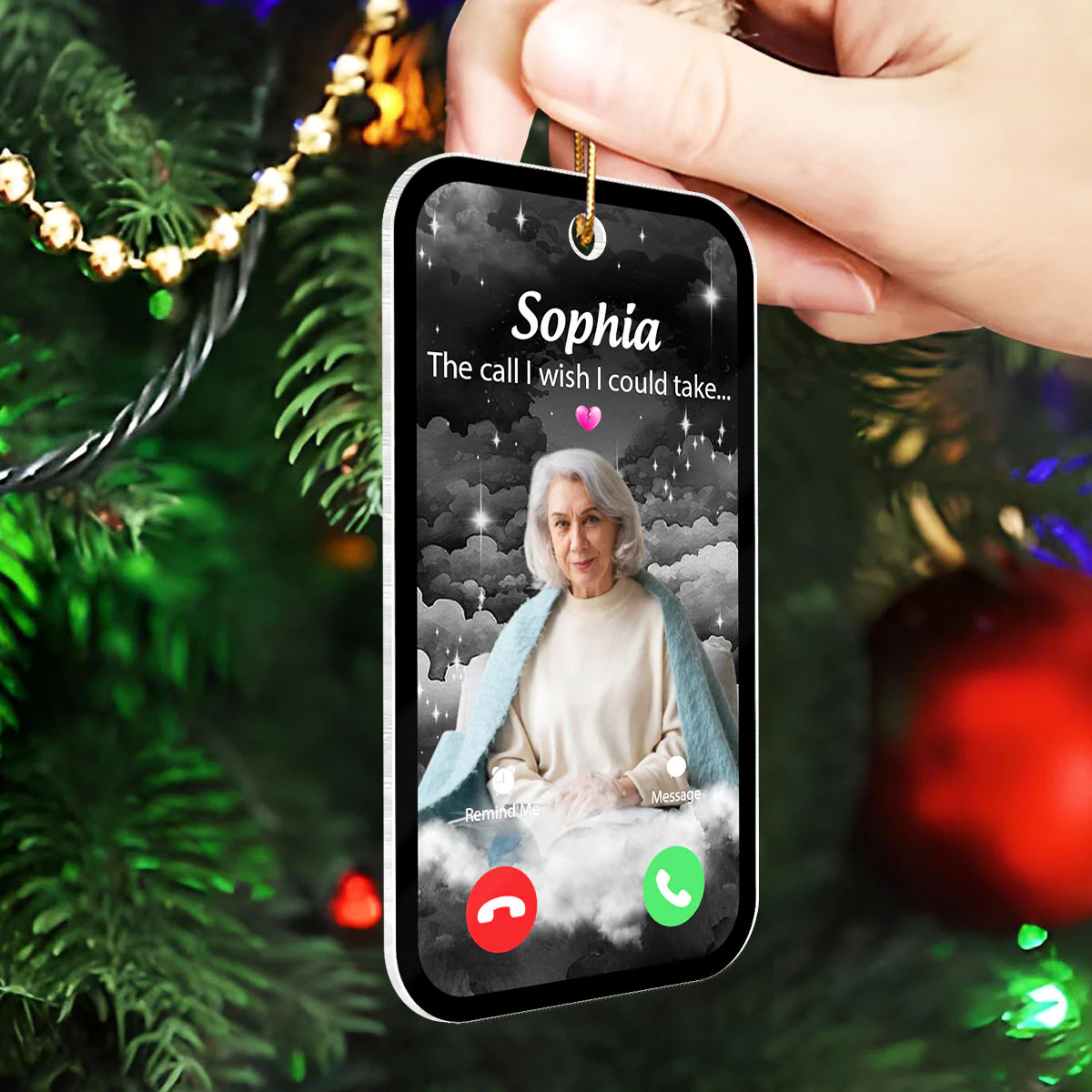 The Call We Wish We Could Take Memorial Sympathy Gift Remembrance Keepsake Photo Inserted Personalized Acrylic Ornament - Image 3