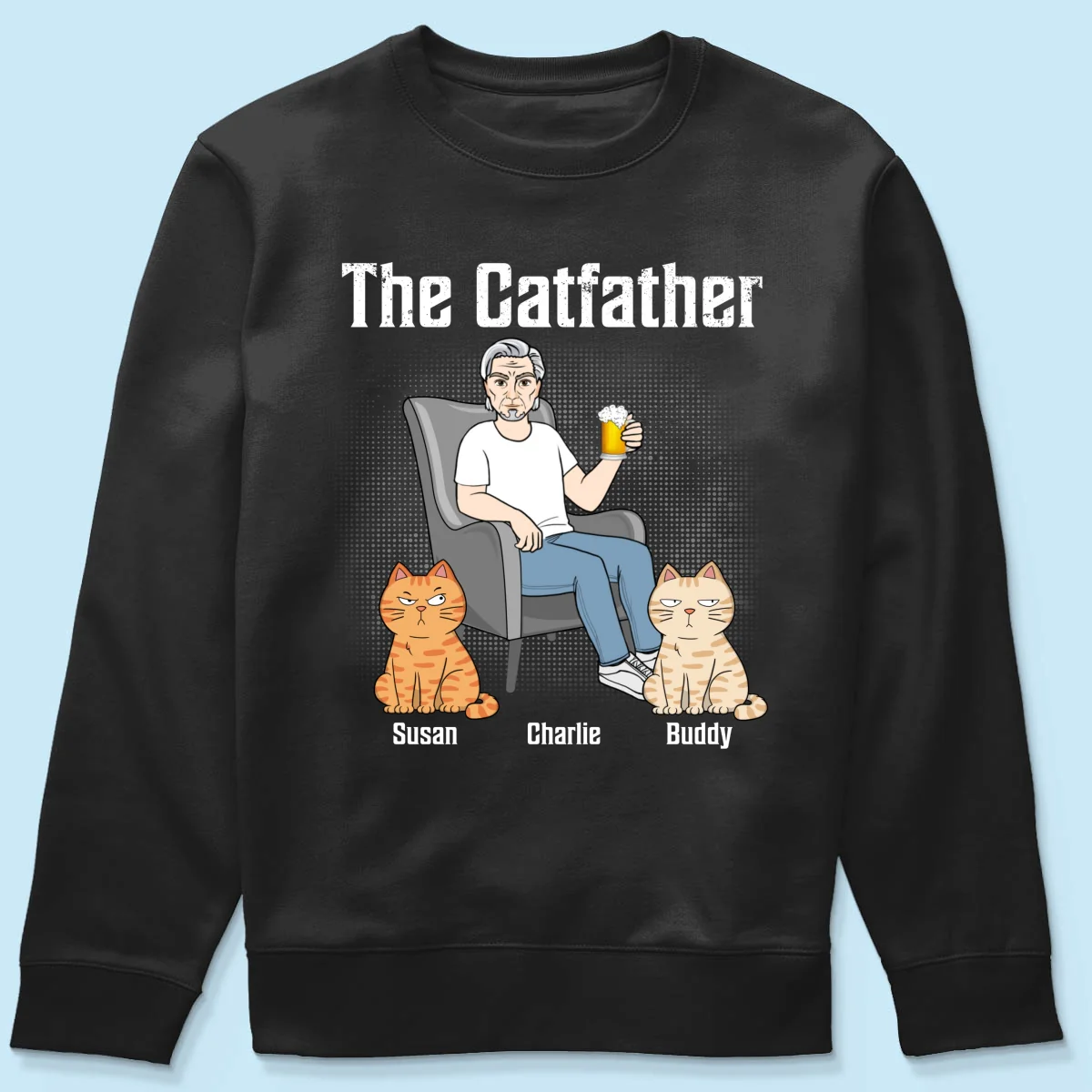 The Catfather Cat Dad Sitting On Chair Personalized Shirt - Image 16