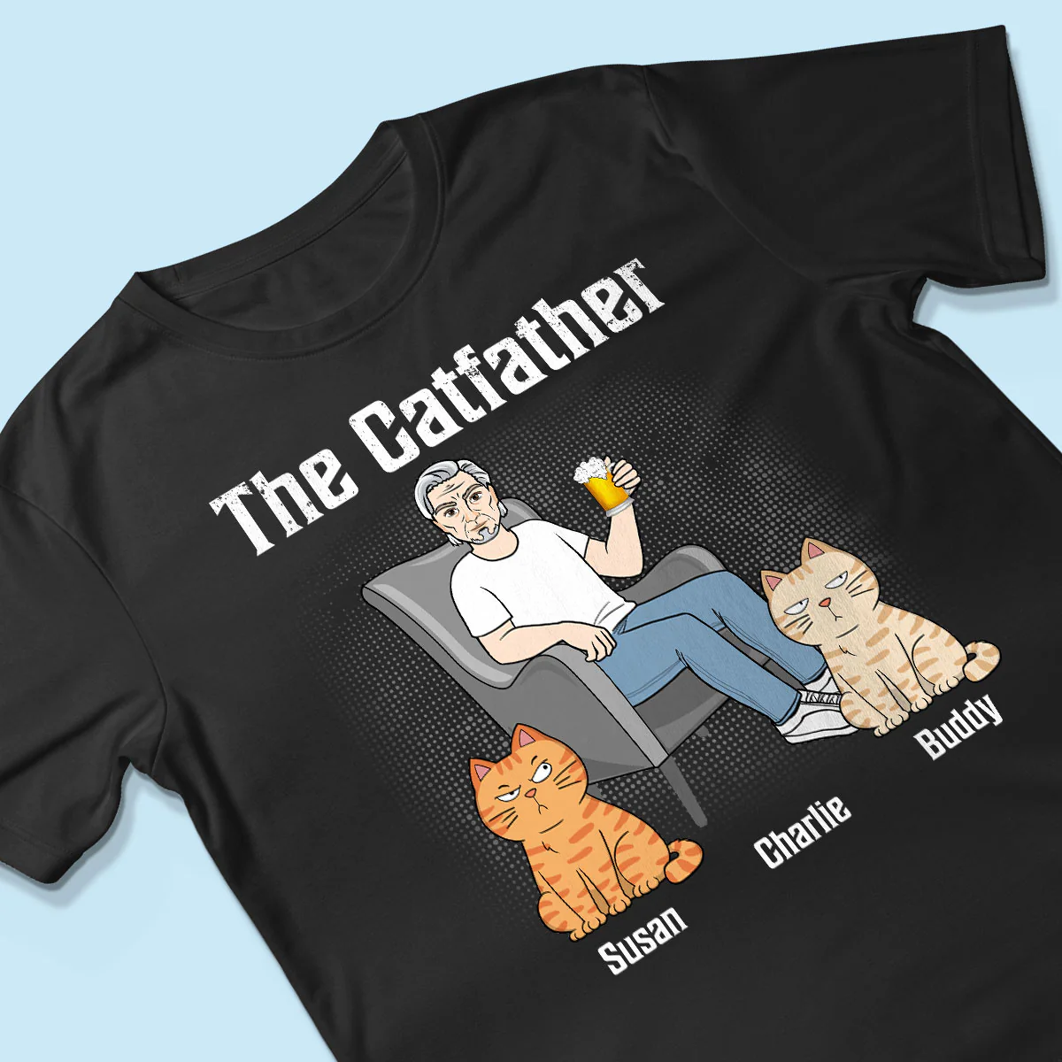The Catfather Cat Dad Sitting On Chair Personalized Shirt - Image 3