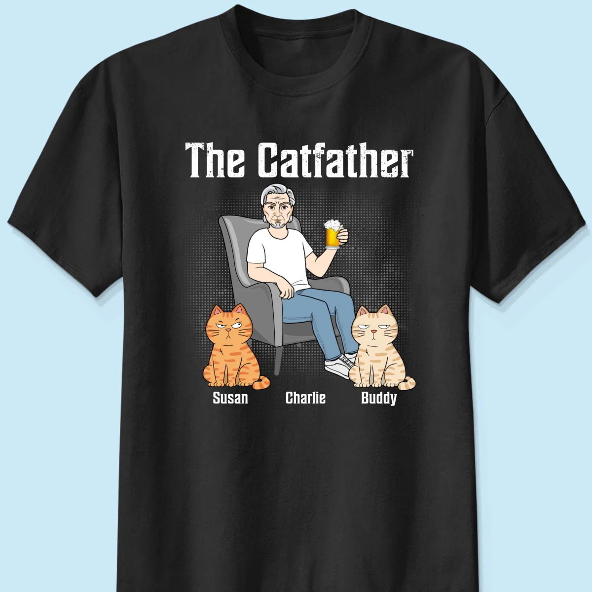 The Catfather Cat Dad Sitting On Chair Personalized Shirt - Image 7
