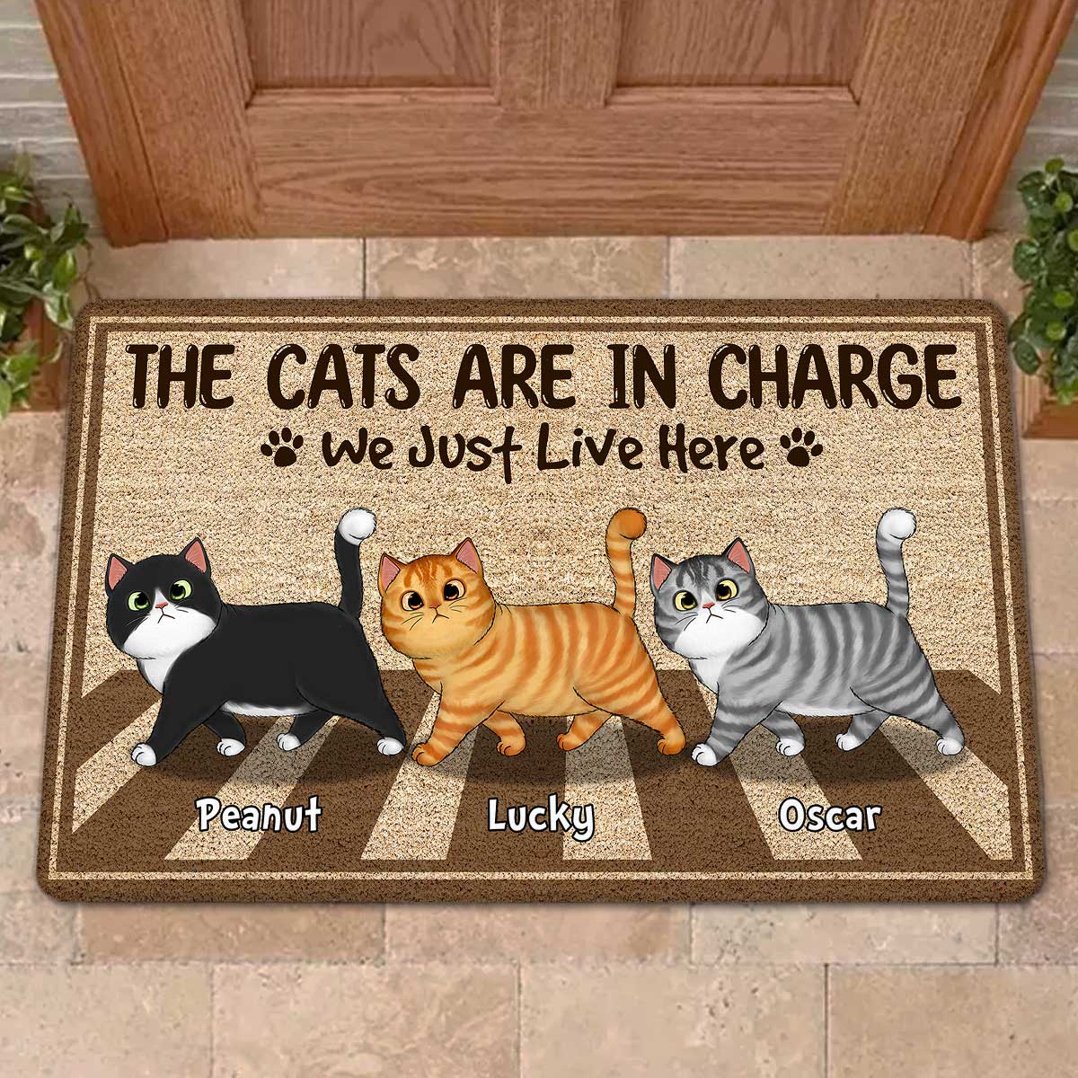 The Cats Are In Charge Walking Cross Personalized Doormat - Image 2