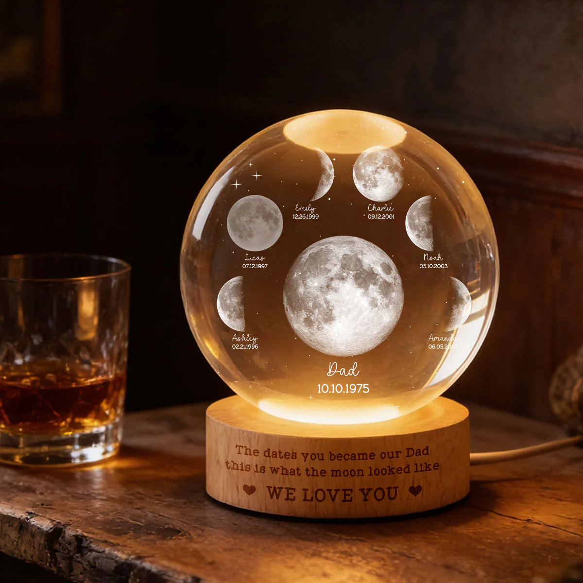 The Date You Became Our Dad - Personalized Crystal Ball LED Night Light - Custom Moon Phase by Date, Gift for Dad, Husband - Image 2