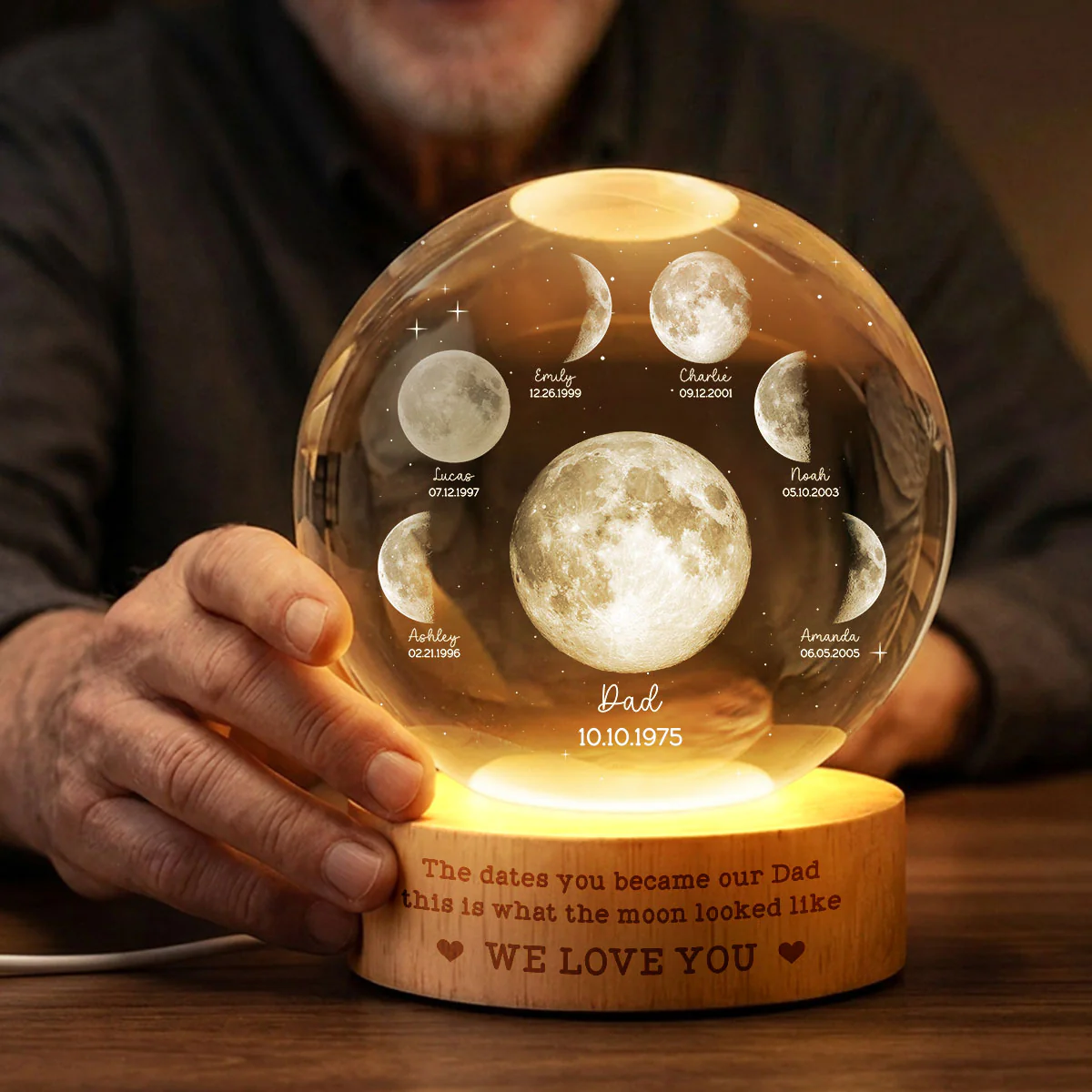 The Date You Became Our Dad - Personalized Crystal Ball LED Night Light - Custom Moon Phase by Date, Gift for Dad, Husband - Image 4