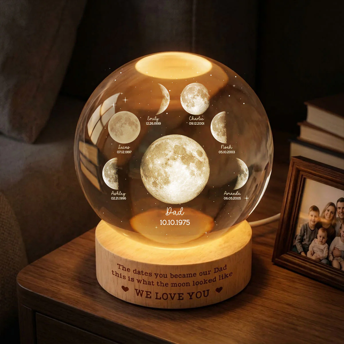 The Date You Became Our Dad - Personalized Crystal Ball LED Night Light - Custom Moon Phase by Date, Gift for Dad, Husband - Image 8