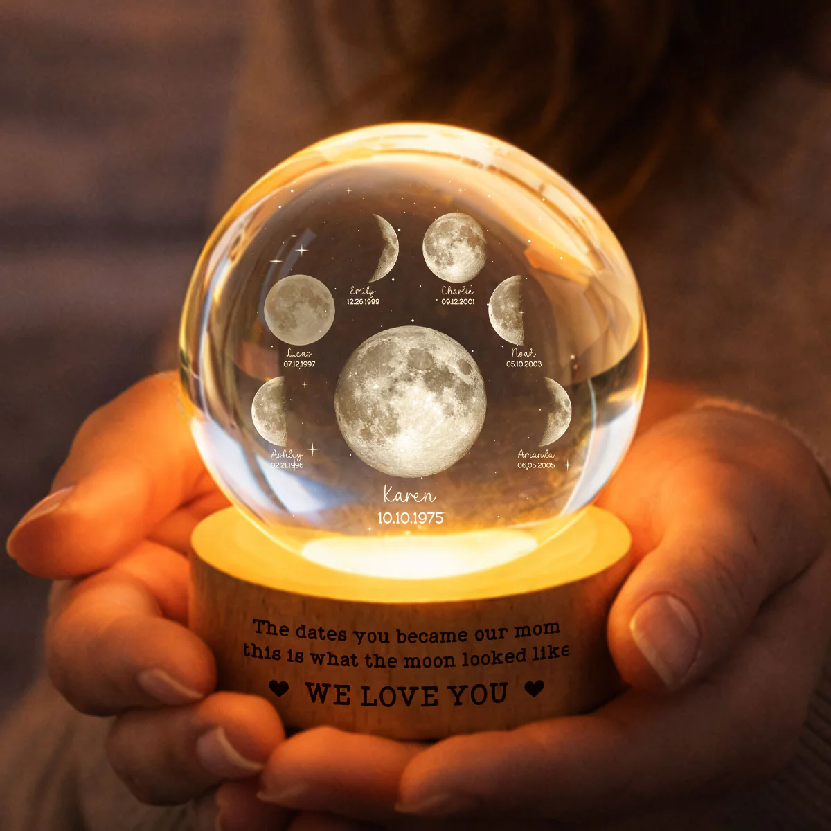 The Date You Became Our Mom - Personalized Crystal Ball LED Night Light - Custom Moon Phase by Date, Mother's Day Gift for Mom, Wife - Image 6