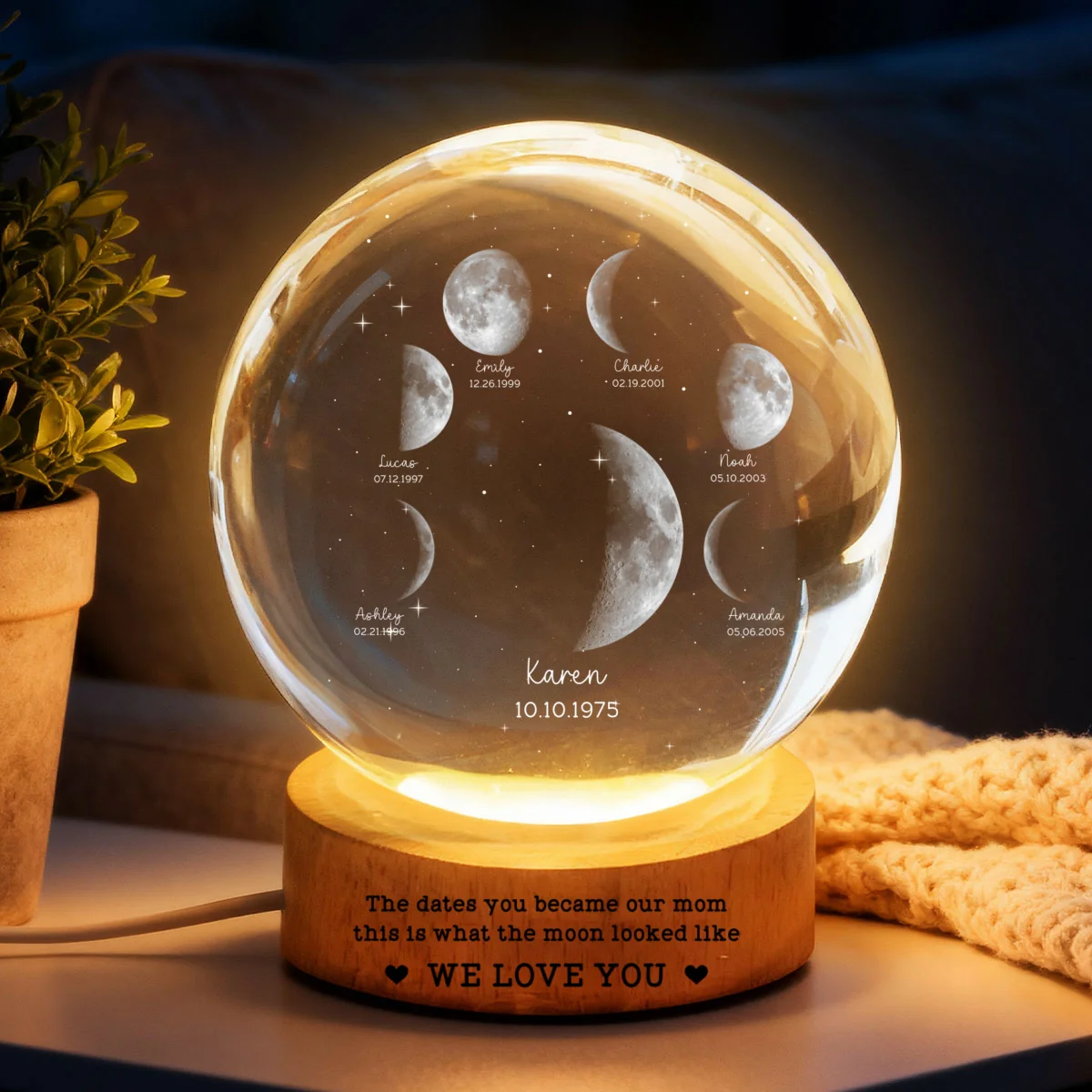 The Date You Became Our Mom - Personalized Crystal Ball LED Night Light - Custom Moon Phase by Date, Mother's Day Gift for Mom, Wife - Image 9