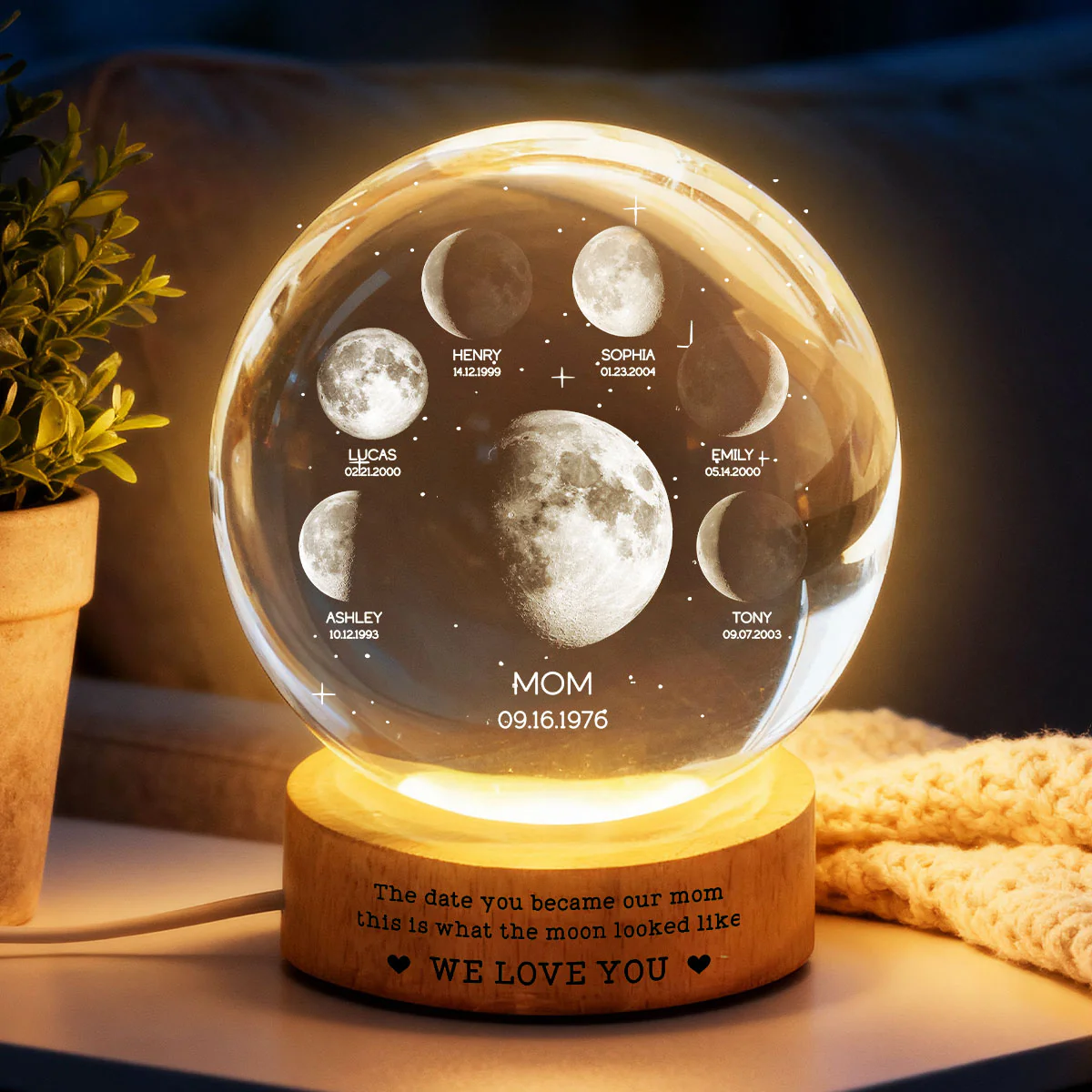 The Date You Became Our Mom We Love You - Personalized Crystal Ball LED Night Light - Gift For Mom, Grandma