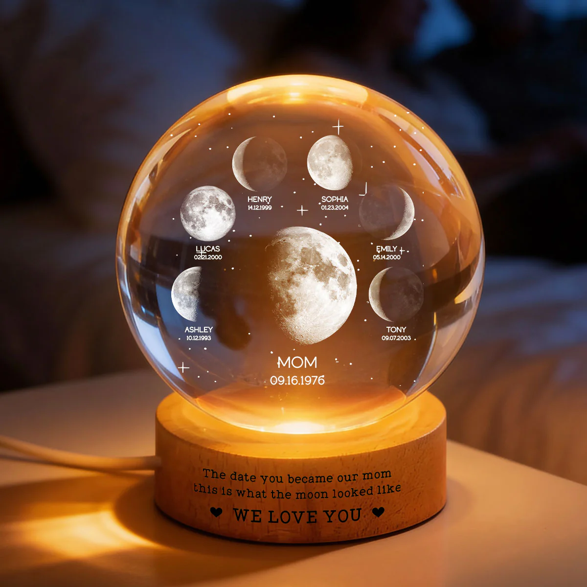 The Date You Became Our Mom We Love You - Personalized Crystal Ball LED Night Light - Gift For Mom, Grandma - Image 2