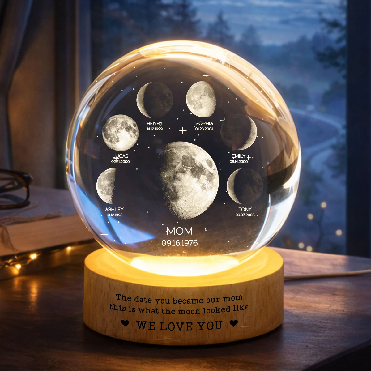 The Date You Became Our Mom We Love You - Personalized Crystal Ball LED Night Light - Gift For Mom, Grandma - Image 3