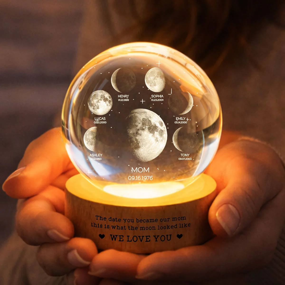 The Date You Became Our Mom We Love You - Personalized Crystal Ball LED Night Light - Gift For Mom, Grandma - Image 4