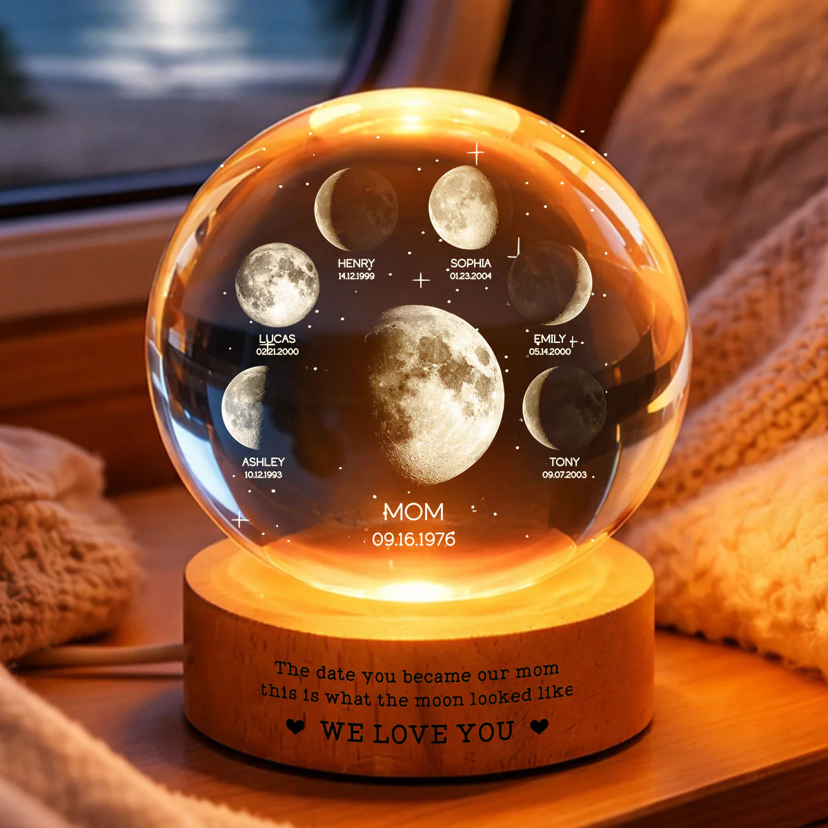 The Date You Became Our Mom We Love You - Personalized Crystal Ball LED Night Light - Gift For Mom, Grandma - Image 5