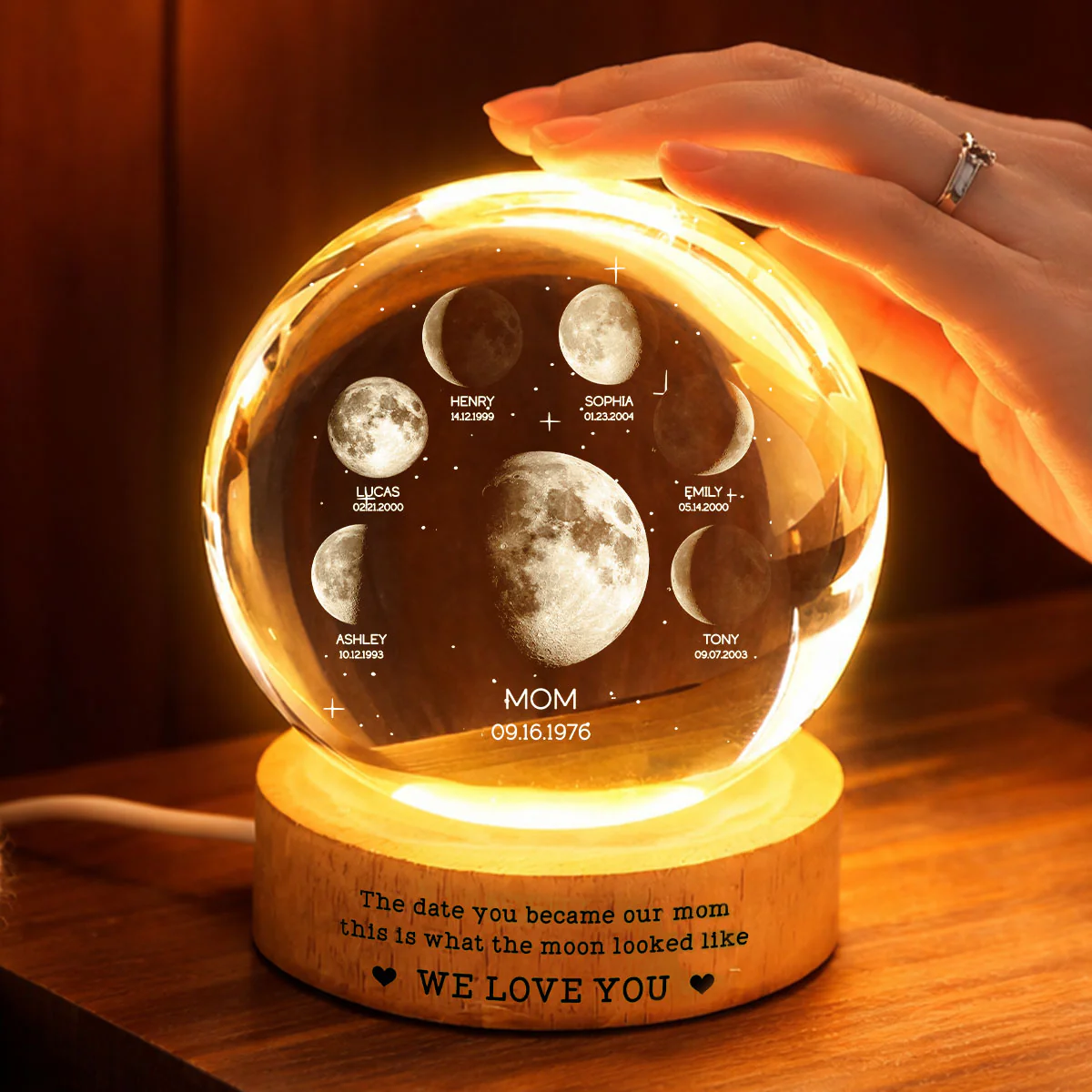 The Date You Became Our Mom We Love You - Personalized Crystal Ball LED Night Light - Gift For Mom, Grandma - Image 6