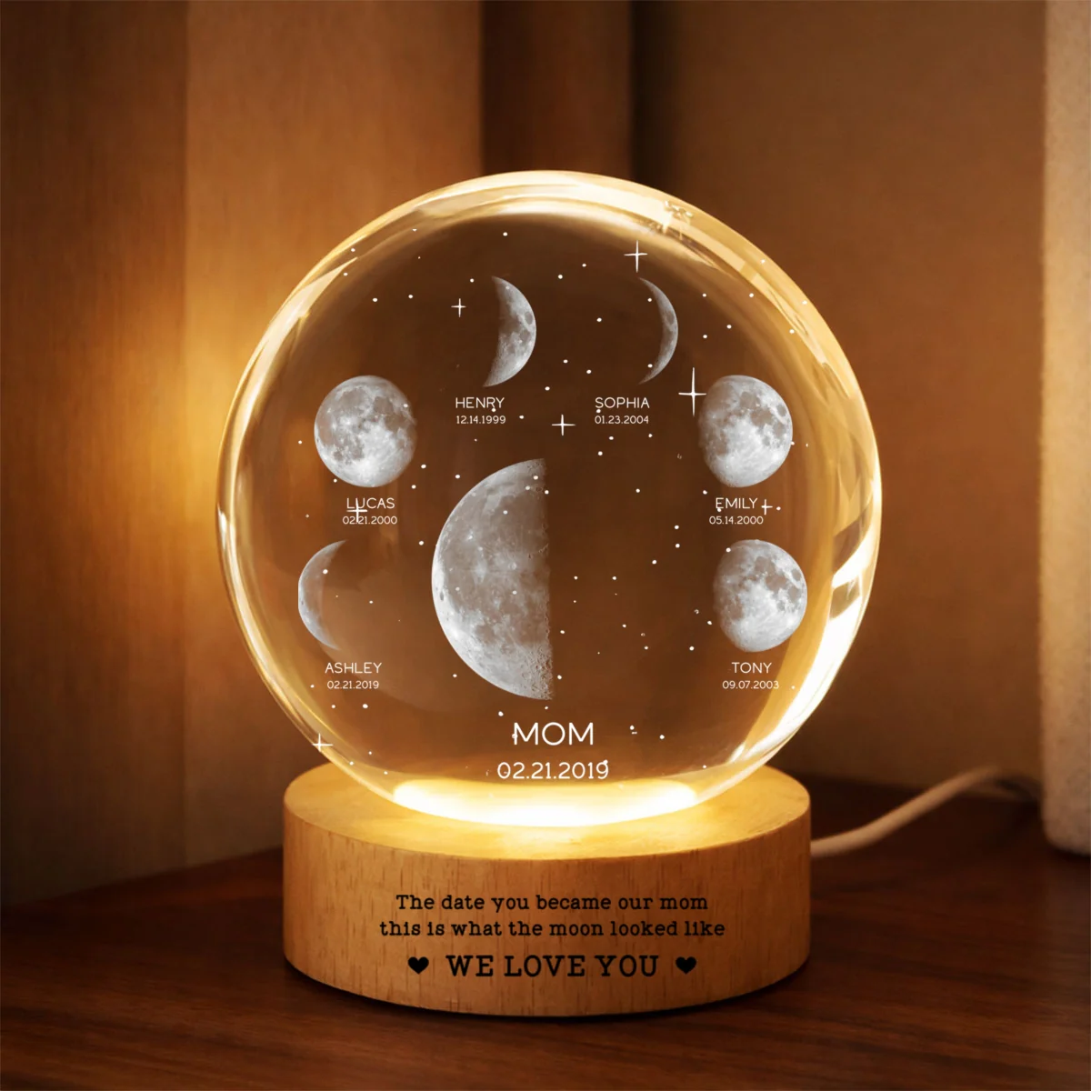 The Date You Became Our Mom We Love You - Personalized Crystal Ball LED Night Light - Gift For Mom, Grandma - Image 9