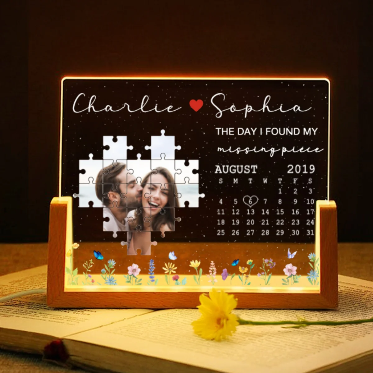 The Day I Found My Missing Piece Upload Photo Puzzle Calendar Personalized U-Base Acrylic LED Night Light - Image 10