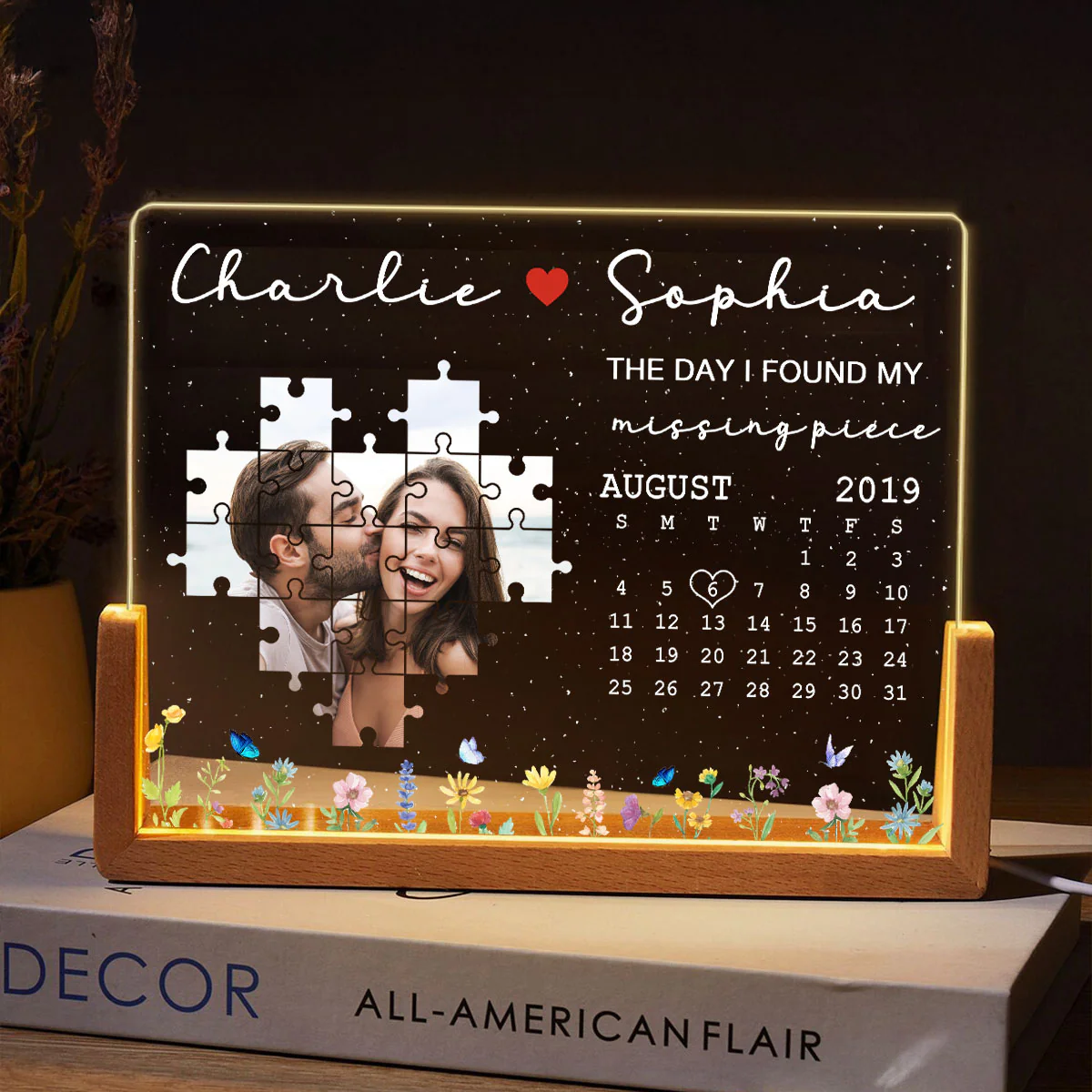 The Day I Found My Missing Piece Upload Photo Puzzle Calendar Personalized U-Base Acrylic LED Night Light - Image 2
