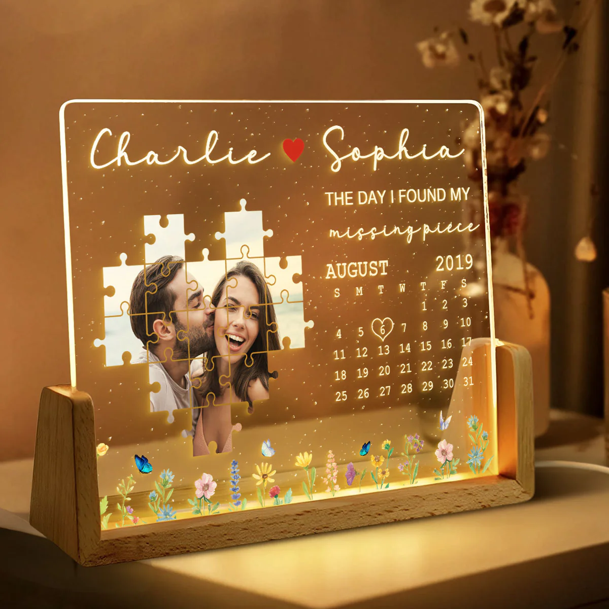 The Day I Found My Missing Piece Upload Photo Puzzle Calendar Personalized U-Base Acrylic LED Night Light - Image 3