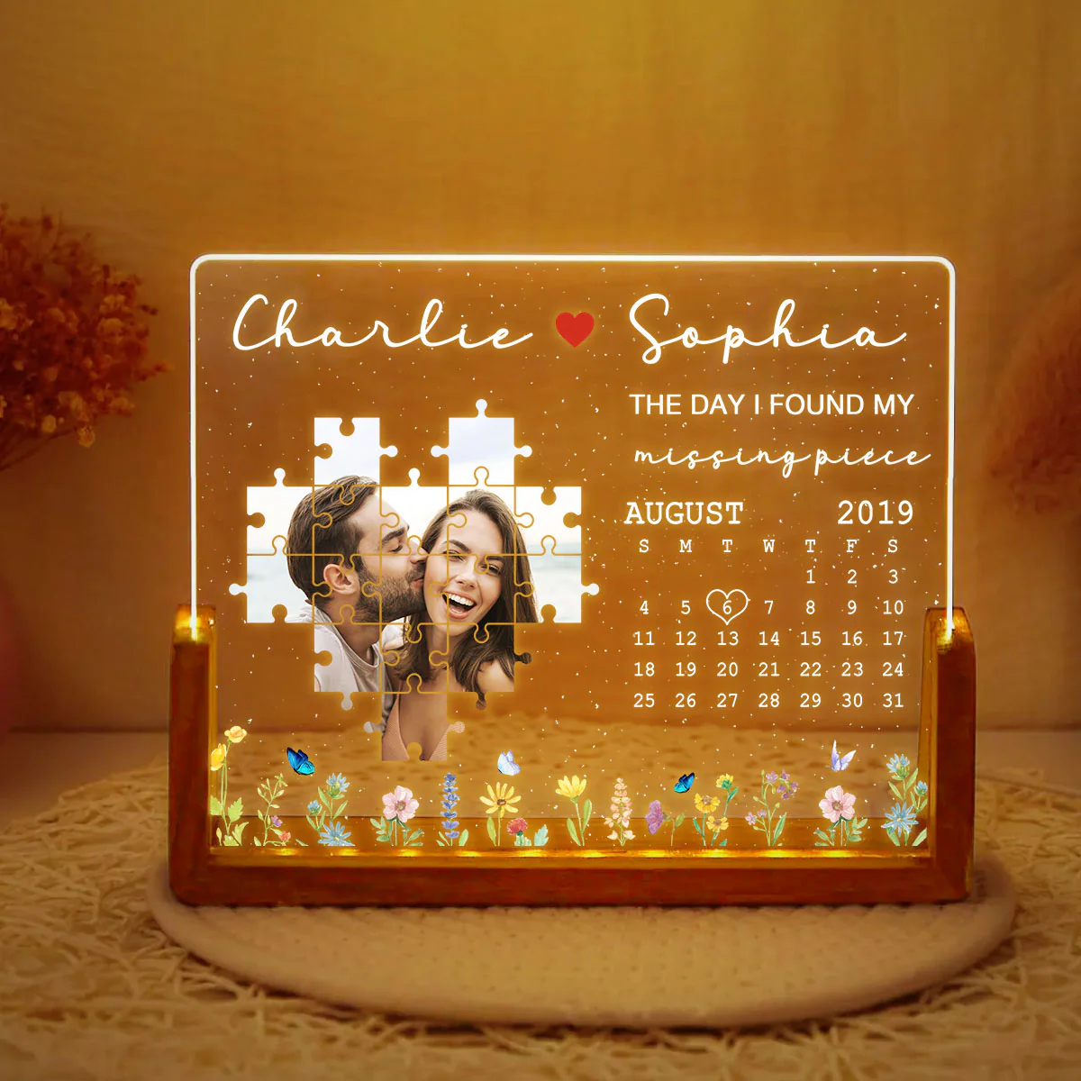 The Day I Found My Missing Piece Upload Photo Puzzle Calendar Personalized U-Base Acrylic LED Night Light - Image 5