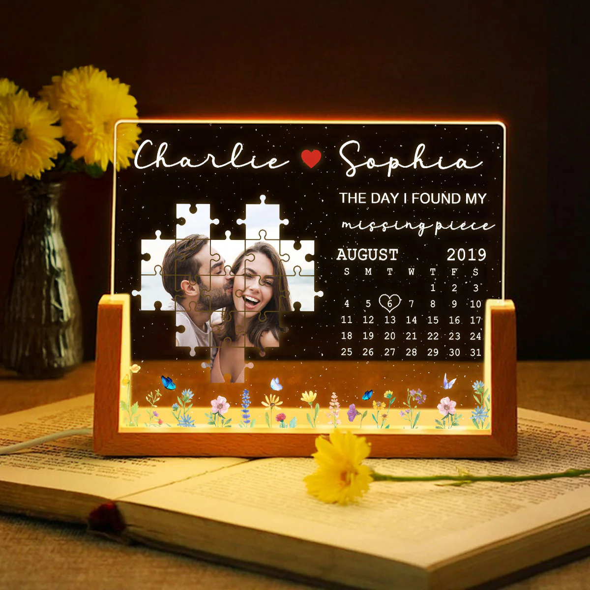 The Day I Found My Missing Piece Upload Photo Puzzle Calendar Personalized U-Base Acrylic LED Night Light - Image 6