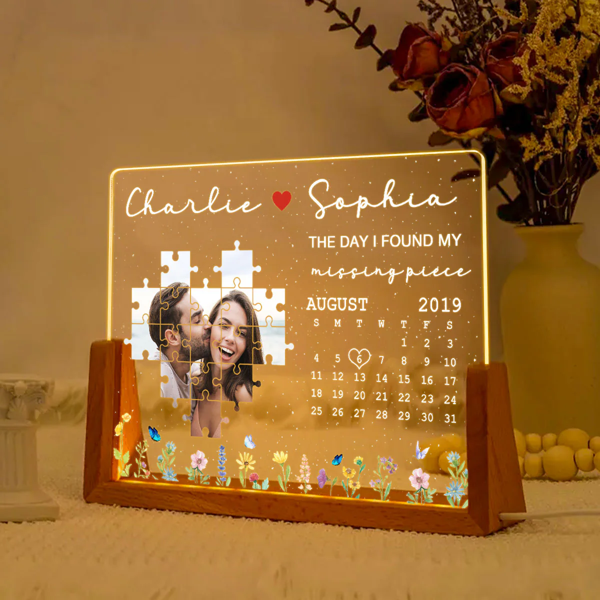 The Day I Found My Missing Piece Upload Photo Puzzle Calendar Personalized U-Base Acrylic LED Night Light - Image 7