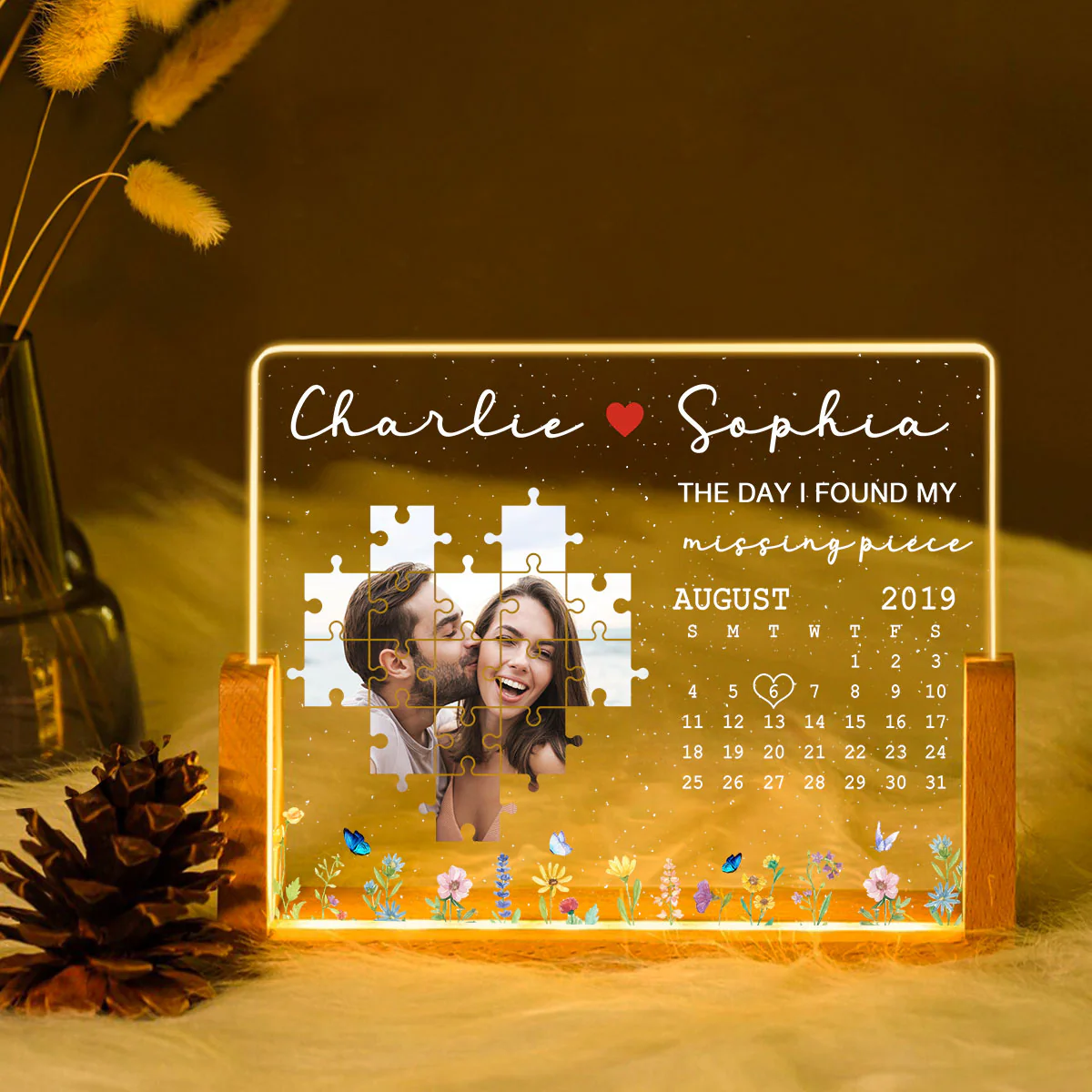 The Day I Found My Missing Piece Upload Photo Puzzle Calendar Personalized U-Base Acrylic LED Night Light - Image 8