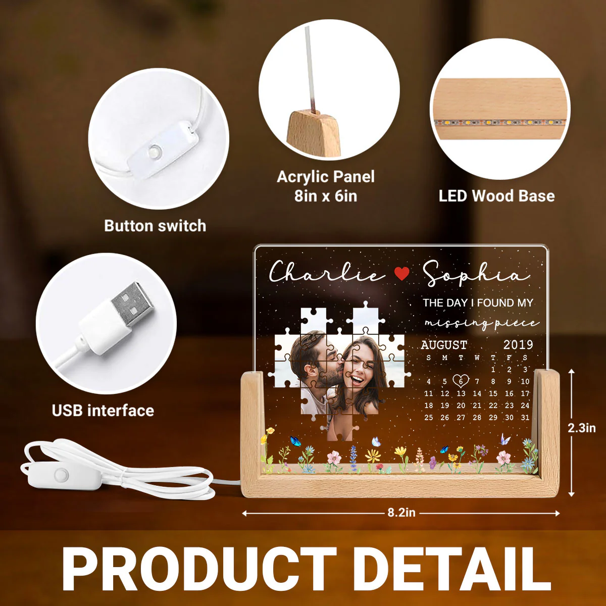 The Day I Found My Missing Piece Upload Photo Puzzle Calendar Personalized U-Base Acrylic LED Night Light - Image 9