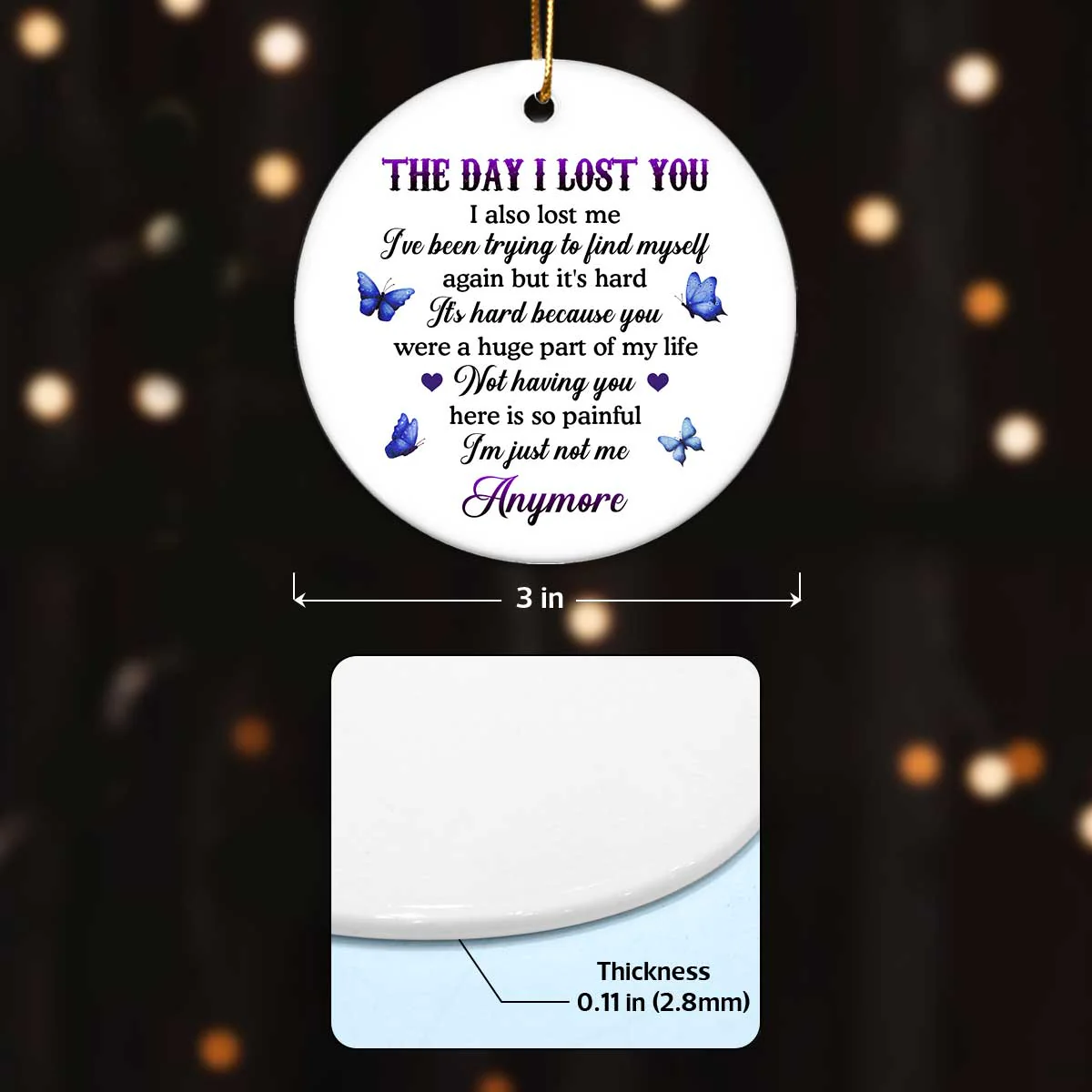The Day I Lost You I Also Lost Me Woman Hugging Lost Loved One Memorial Keepsake Personalized Ceramic Ornament - Image 8