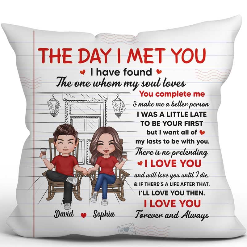 The Day I Met You Couple Front Porch Personalized Pillow (Insert Included)