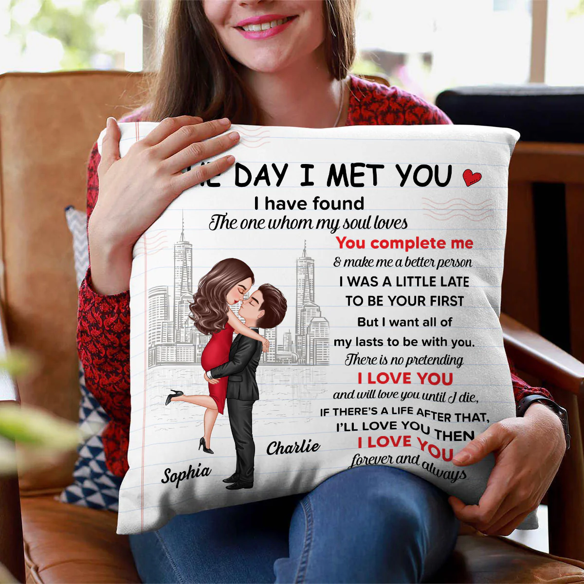The Day I Met You Couple Skyline Personalized Pillow - Image 3