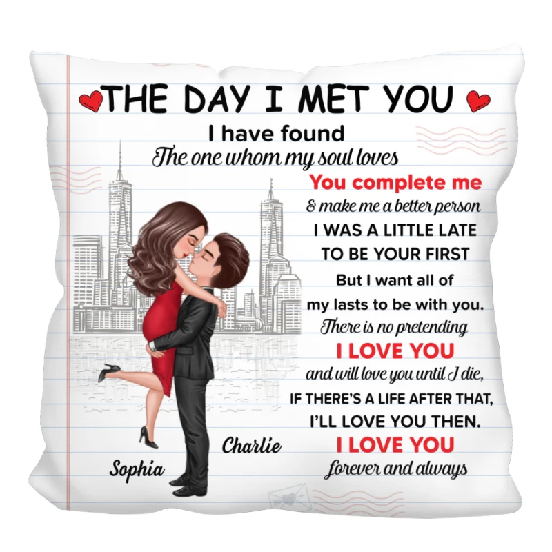 The Day I Met You Couple Skyline Personalized Pillow - Image 7