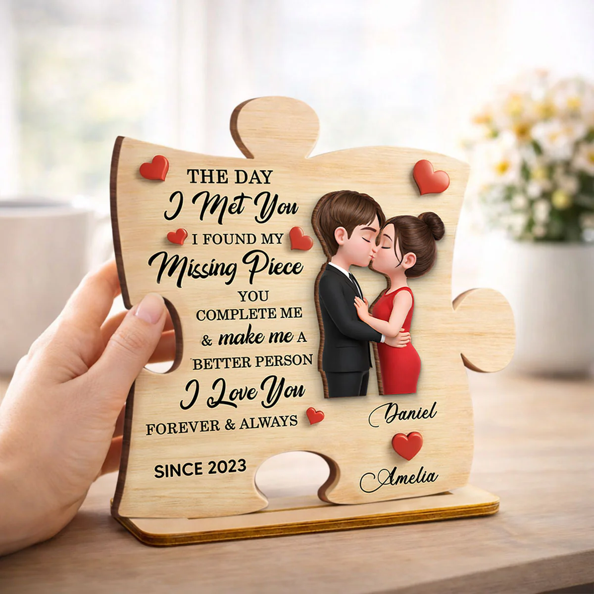 The Day I Met You Puzzle Sign - Personalized 2-Layered Wooden Plaque - Anniversary, Valentine's Day Gift, Gift For Him, Gift For Her - Image 4