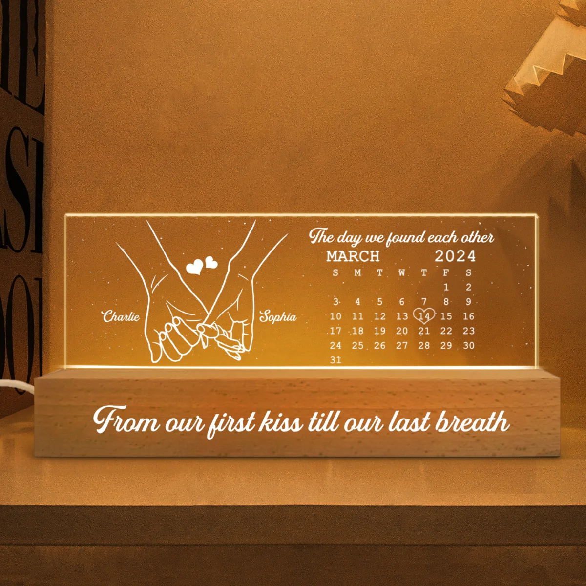 The Day It All Began Couple Anniversary Calendar Keepsake Hand In Hand Personalized Acrylic Block LED Night Light - Image 7