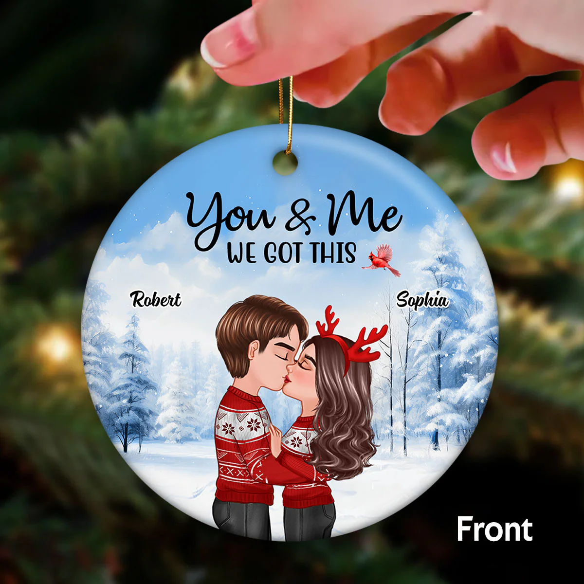 The Day It All Began Couple Kissing Anniversary Date Calendar Personalized Double Sided Circle Ornament - Image 2