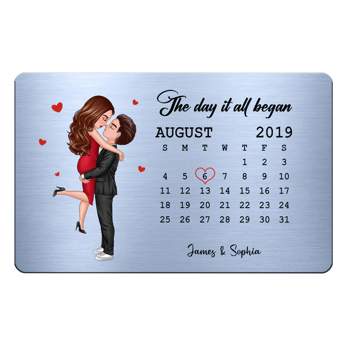 The Day It All Began Hugging Kissing Couple Anniversary Date Personalized Wallet Insert Metal Wallet Card - Image 2