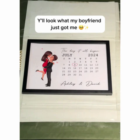 The Day It All Began Kissing Couple Calendar Anniversary Date Personalized Horizontal Poster - Anniversary Gift For Couple - Gift For Him Gift For Her - Image 2