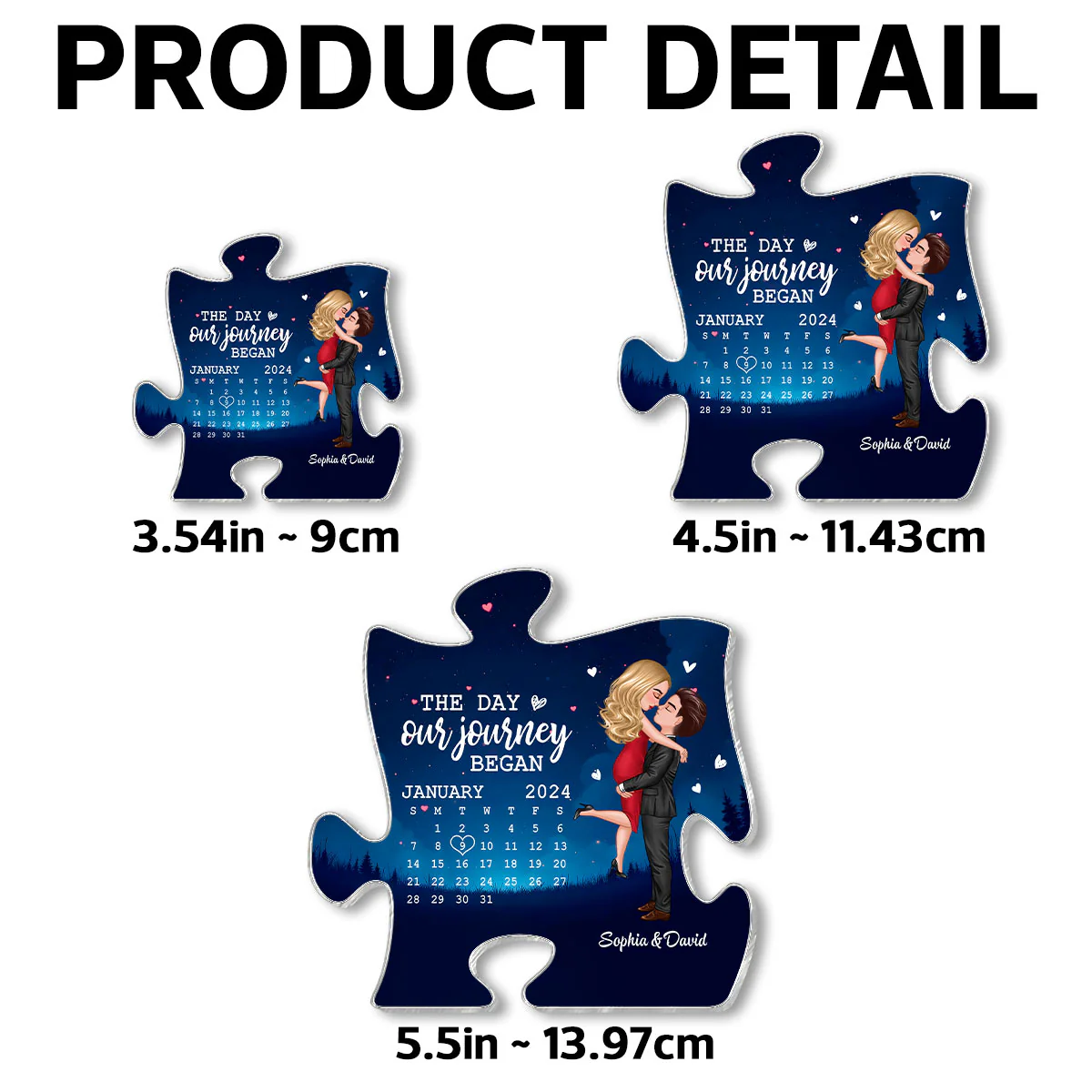 The Day Journey Began Couple Hugging Kissing Anniversary Calendar Keepsake Puzzle Shaped Personalized Acrylic Fridge Magnet - Image 7